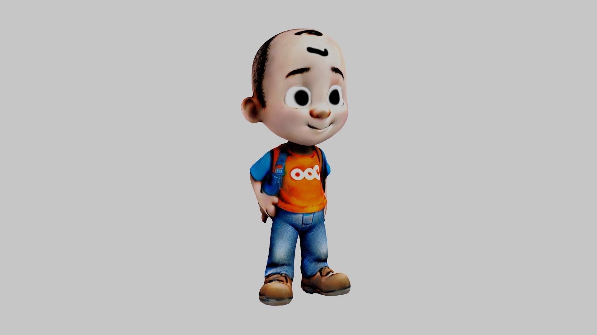  Cartoon Character Bald Boy Low-poly 3D model_1
