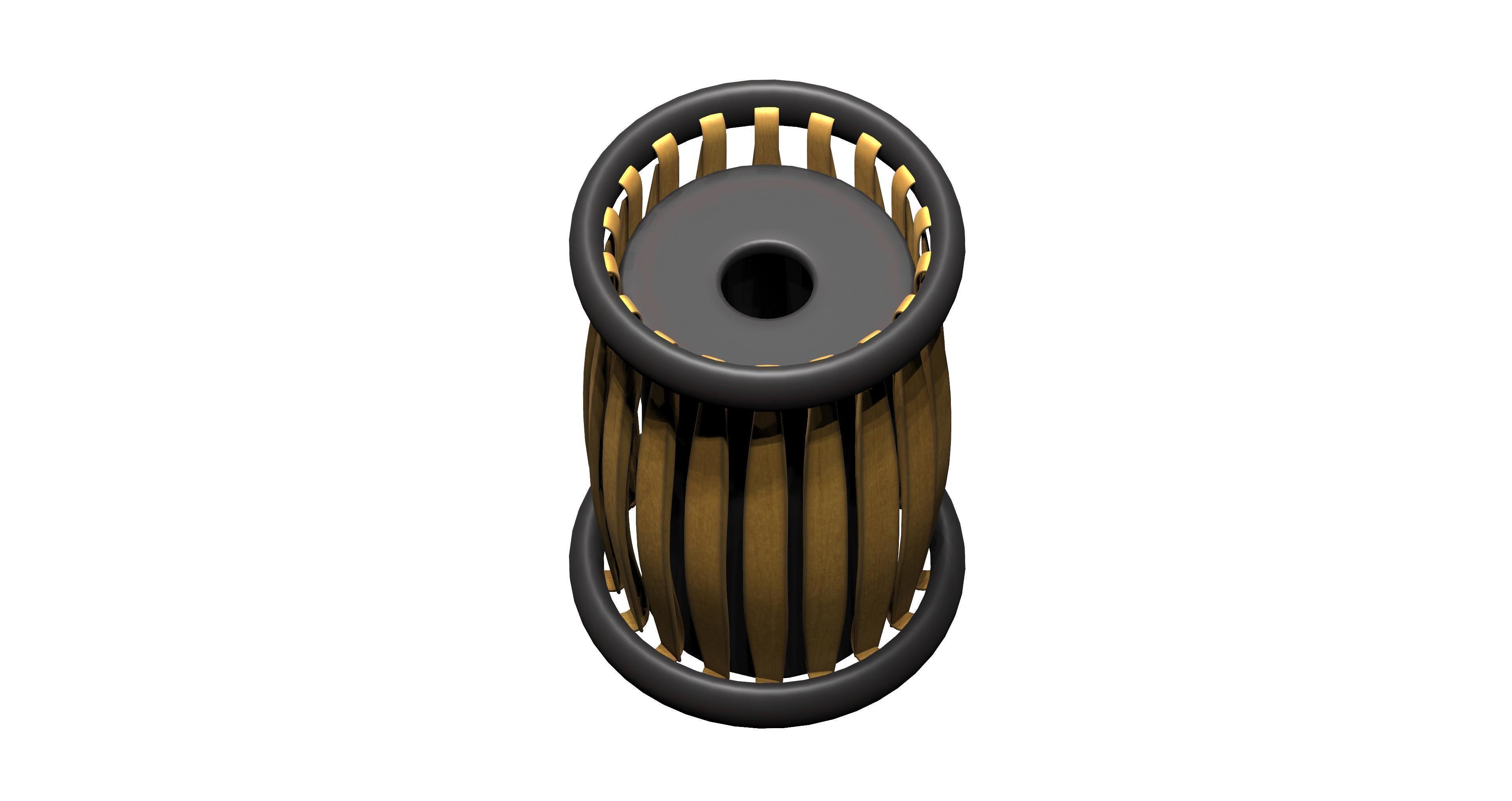 Circular cage type wooden trash can Low-poly 3D model_1