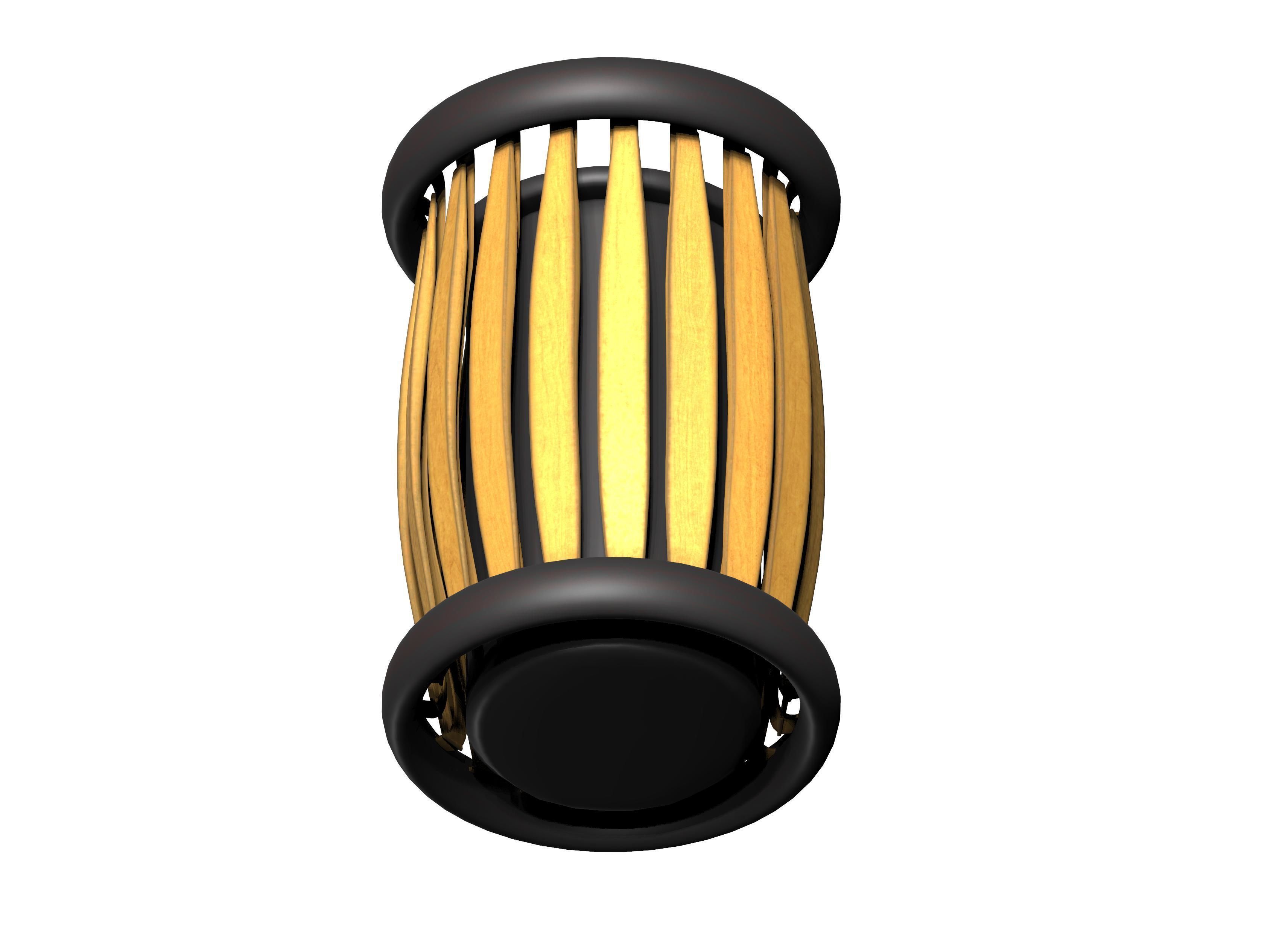 Circular cage type wooden trash can Low-poly 3D model_2