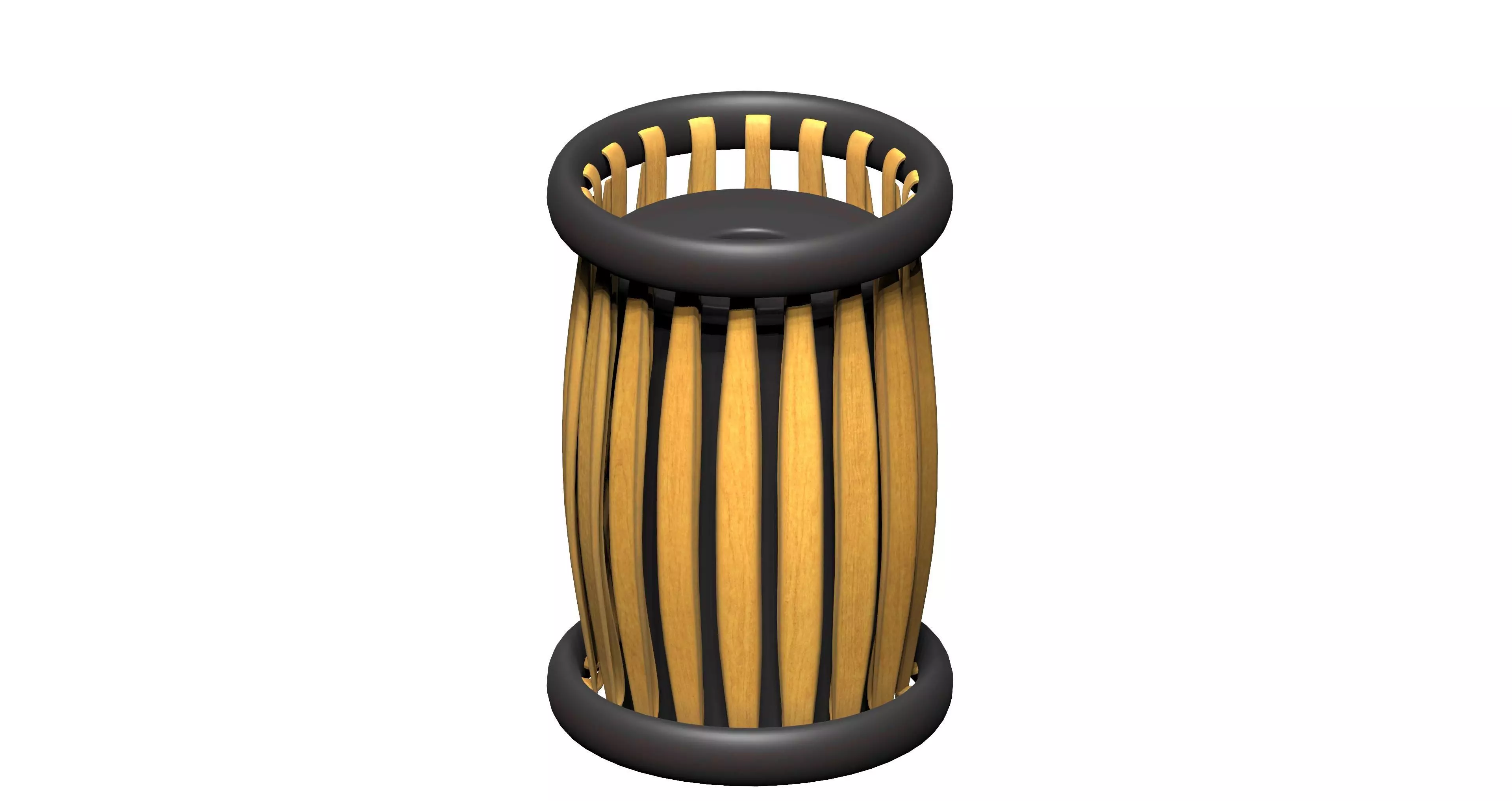 Circular cage type wooden trash can Low-poly 3D model_0