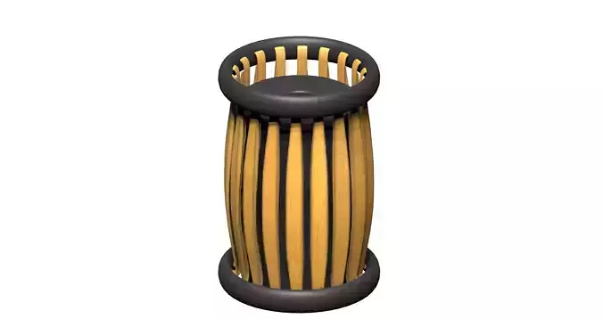 Circular cage type wooden trash can Low-poly 3D model