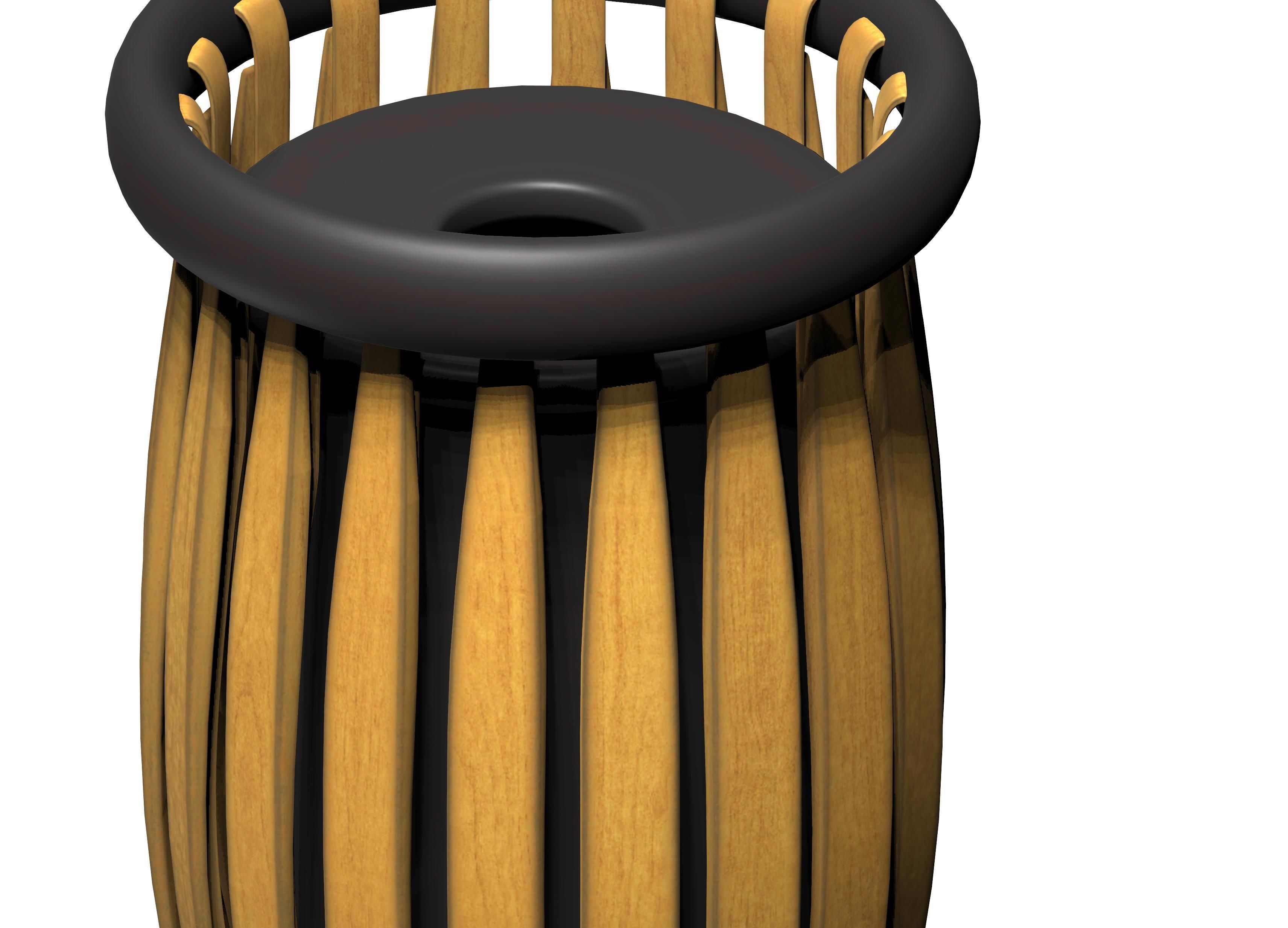 Circular cage type wooden trash can Low-poly 3D model_4