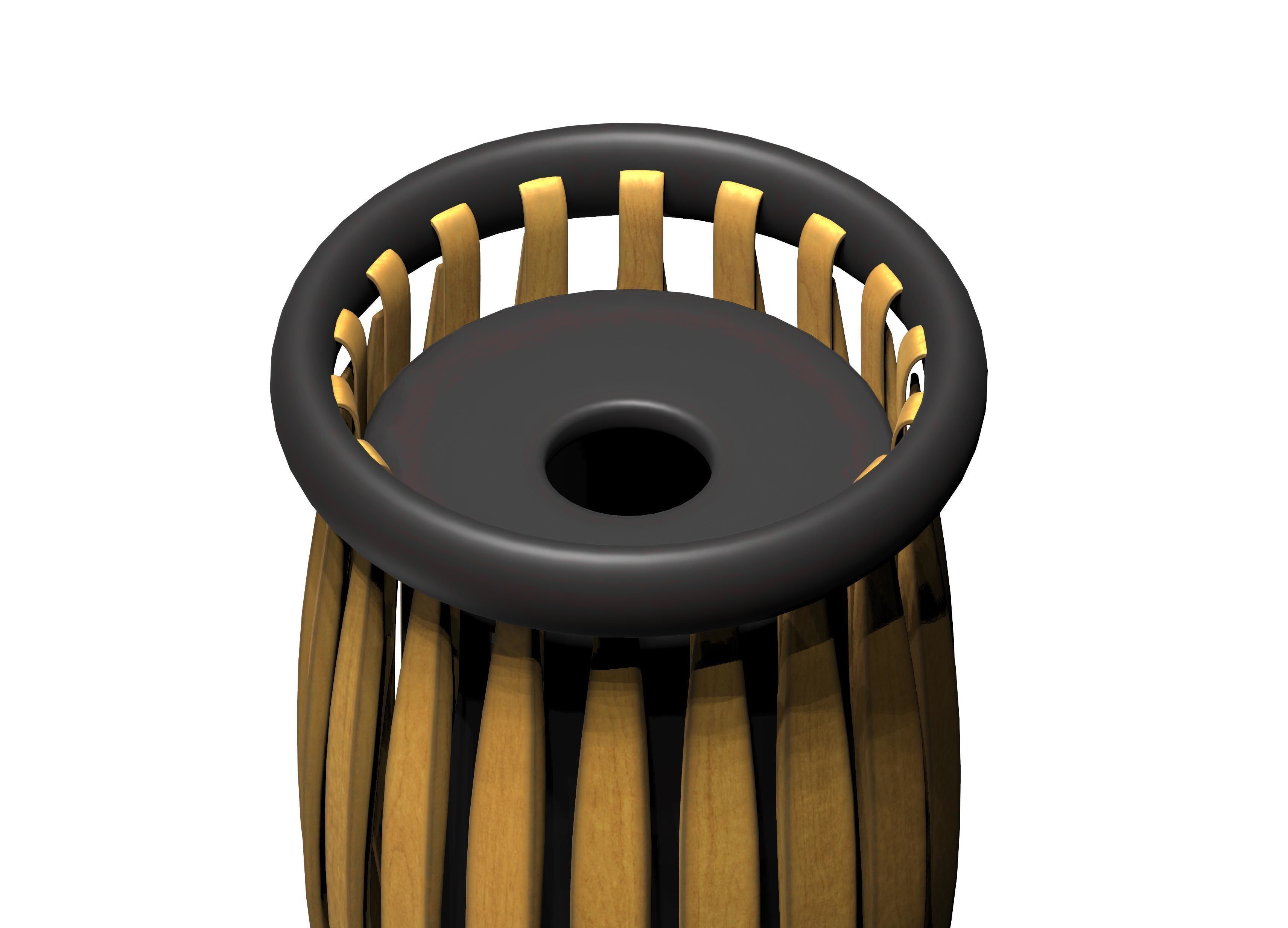 Circular cage type wooden trash can Low-poly 3D model_3