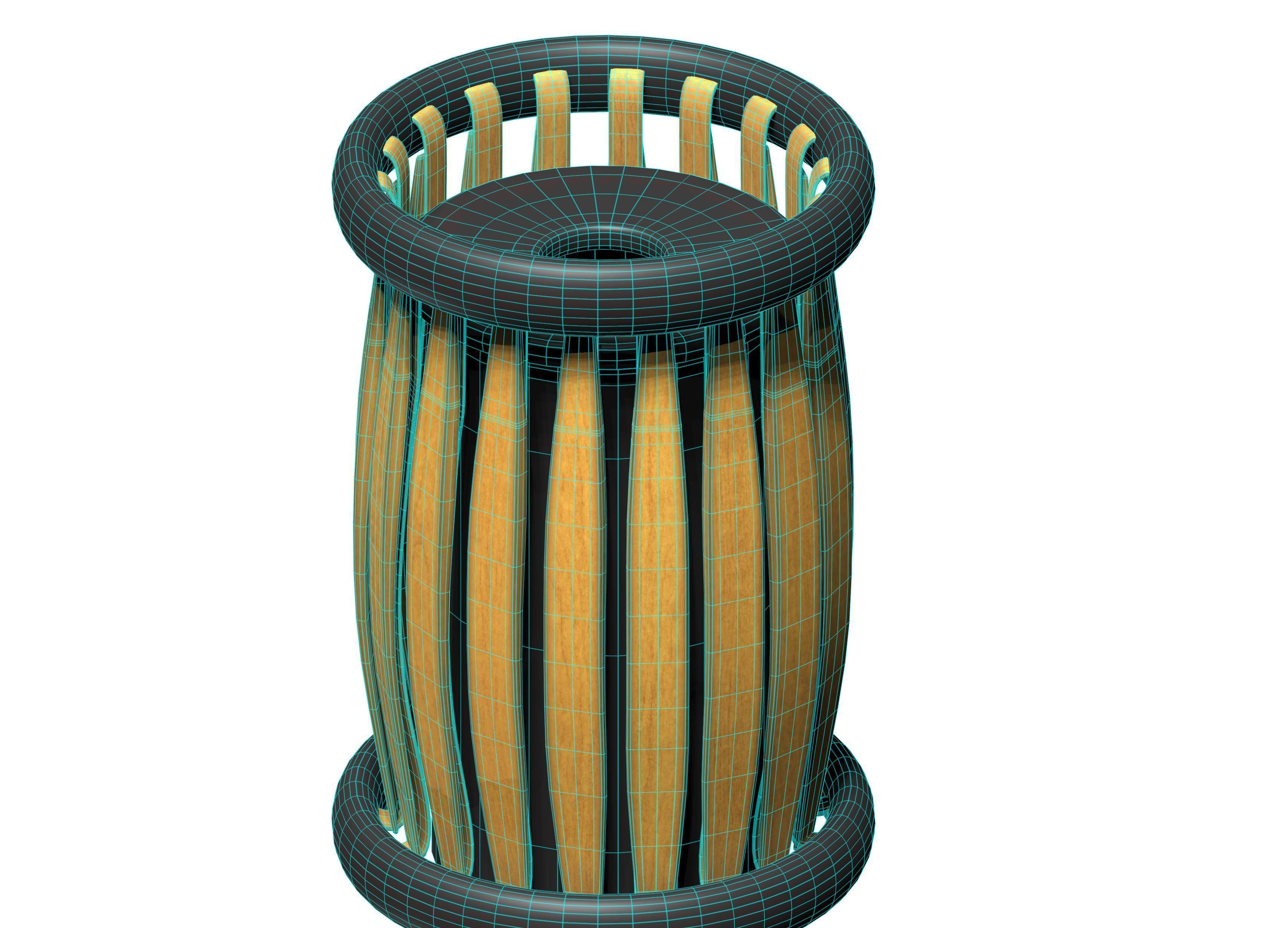 Circular cage type wooden trash can Low-poly 3D model_5