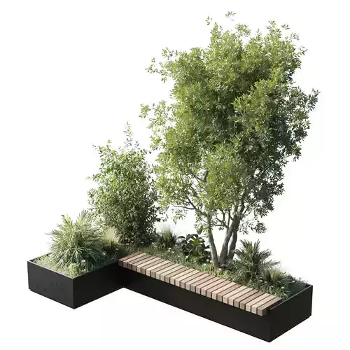 Urban Environment - Urban Furniture - Green Benches With tree 45 Low-poly 3D model