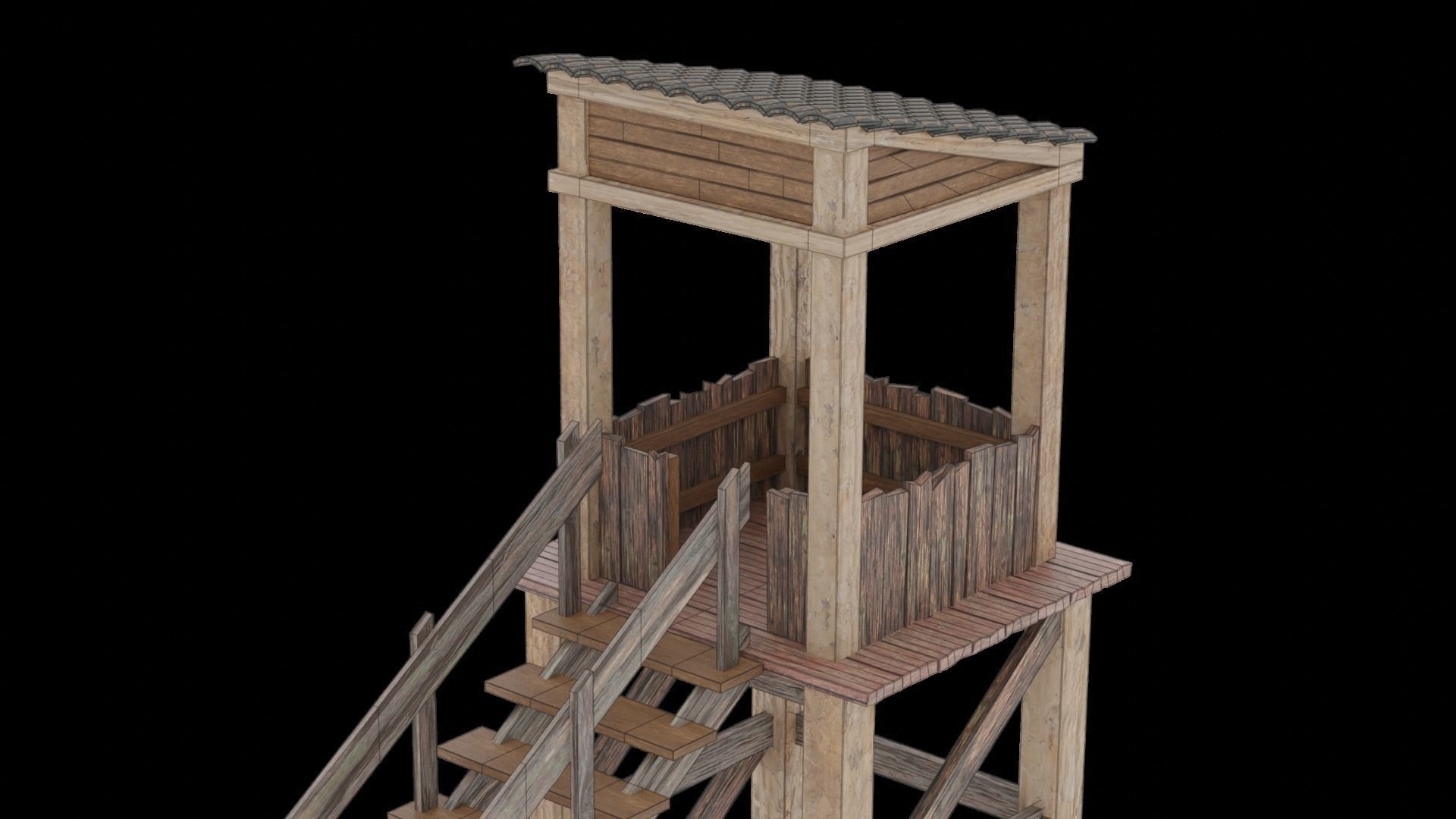 Medieval Watch Tower Low-poly 3D model_3