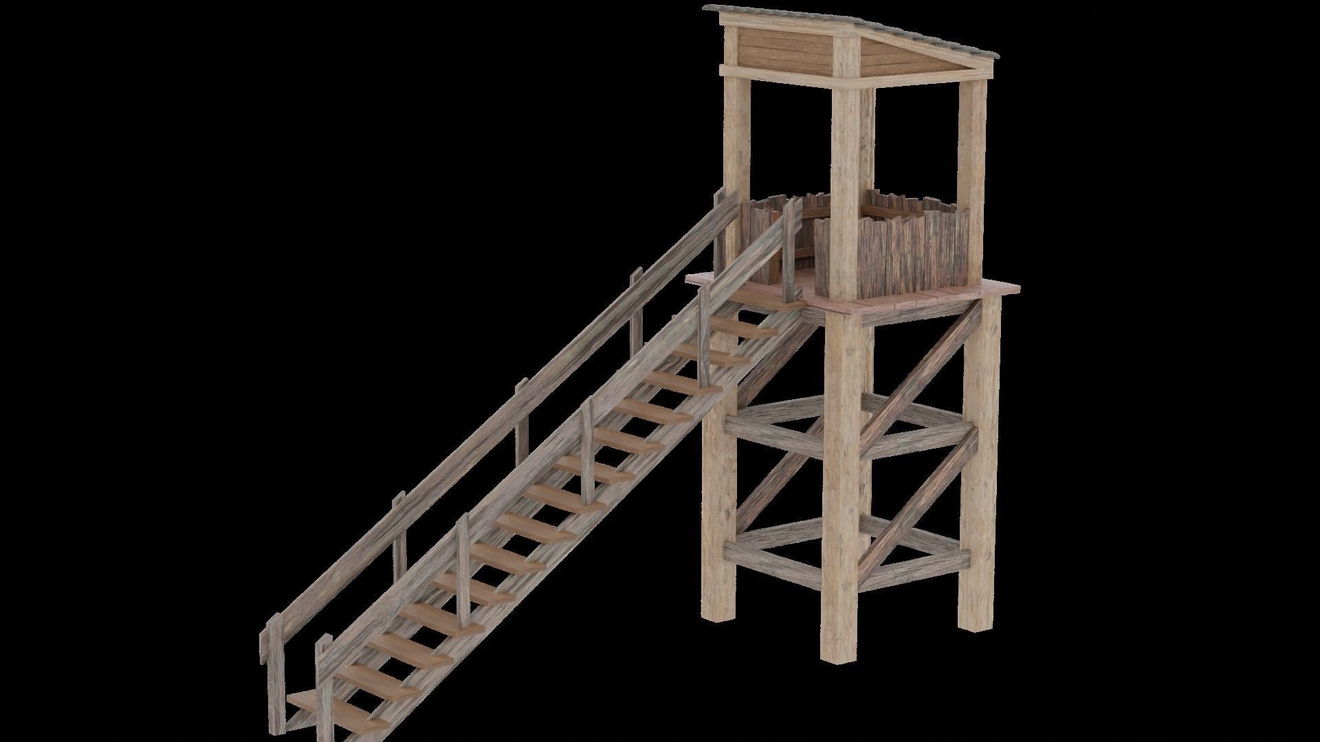 Medieval Watch Tower Low-poly 3D model_2