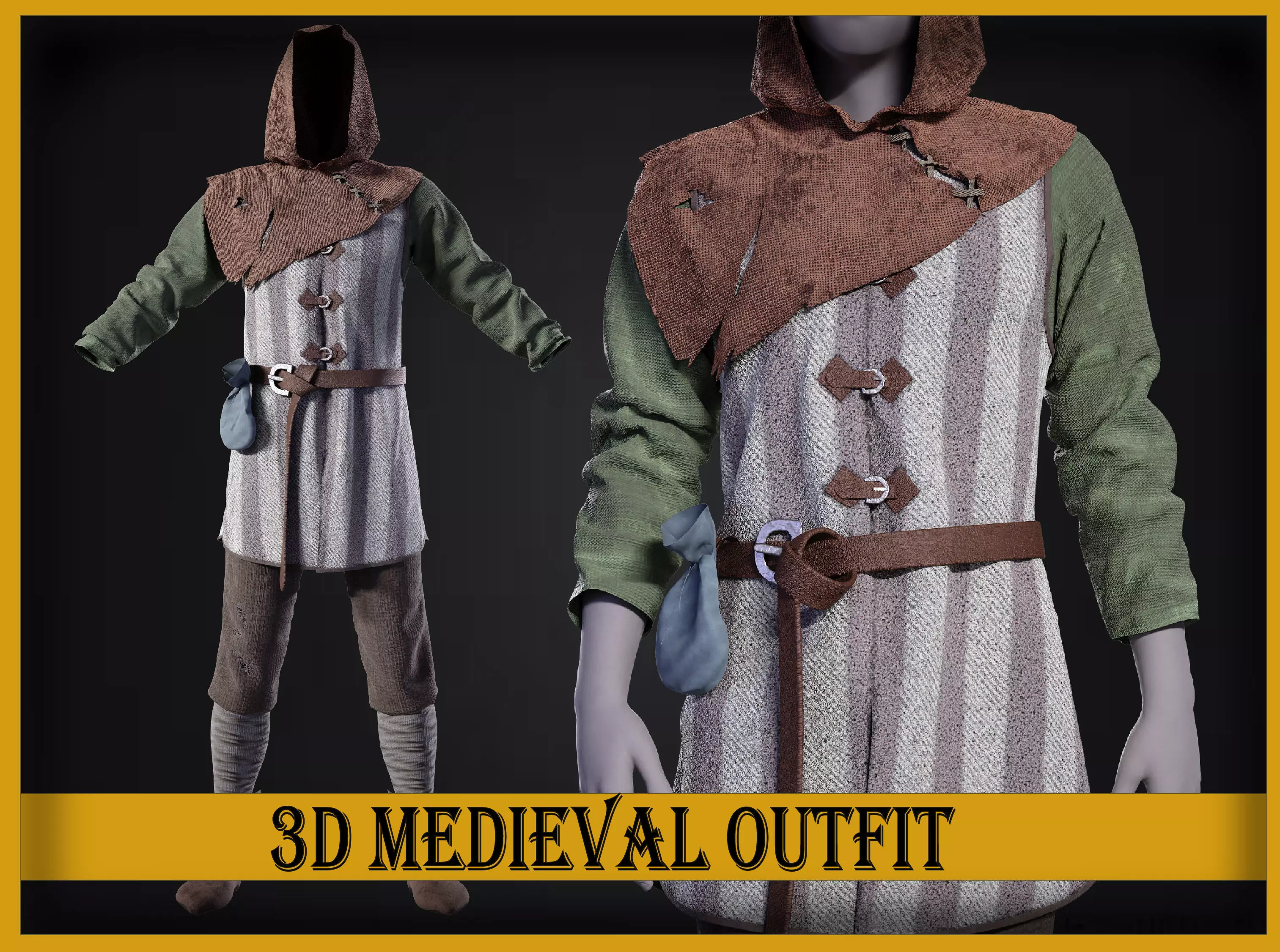 medieval renaissance male clothes and shoes 3D model
