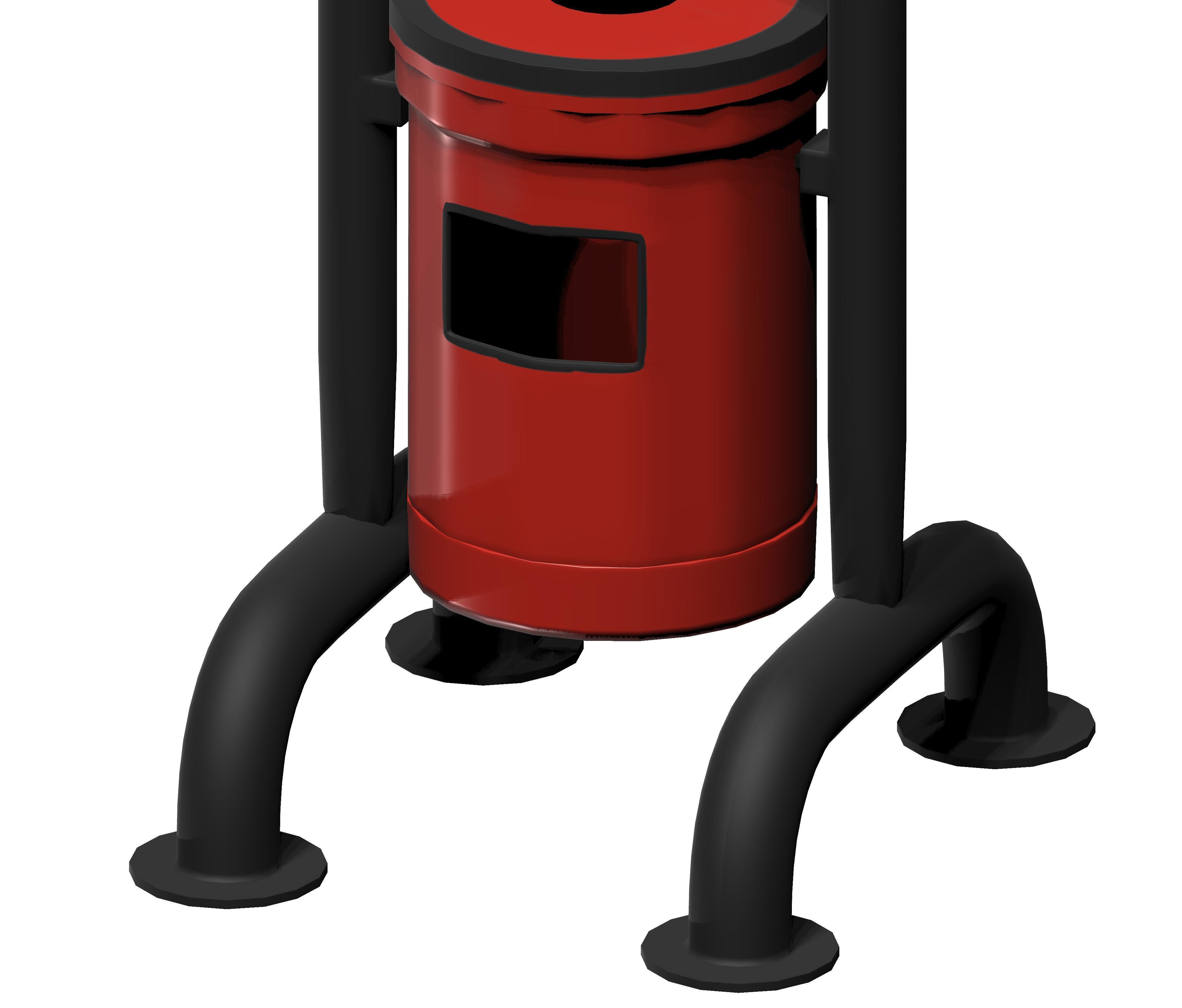 Red closed cage type trash can Low-poly 3D model_2