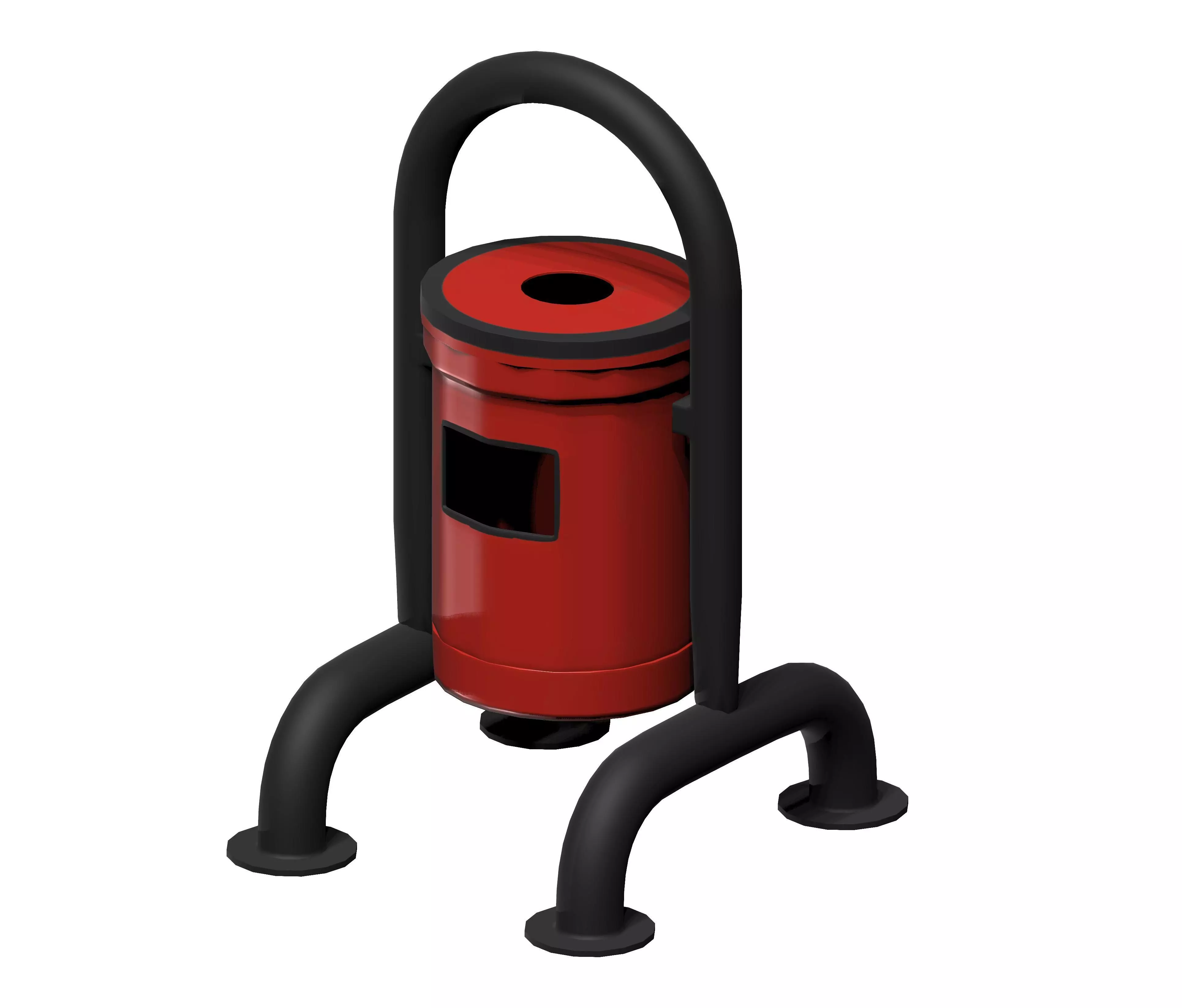 Red closed cage type trash can Low-poly 3D model_0