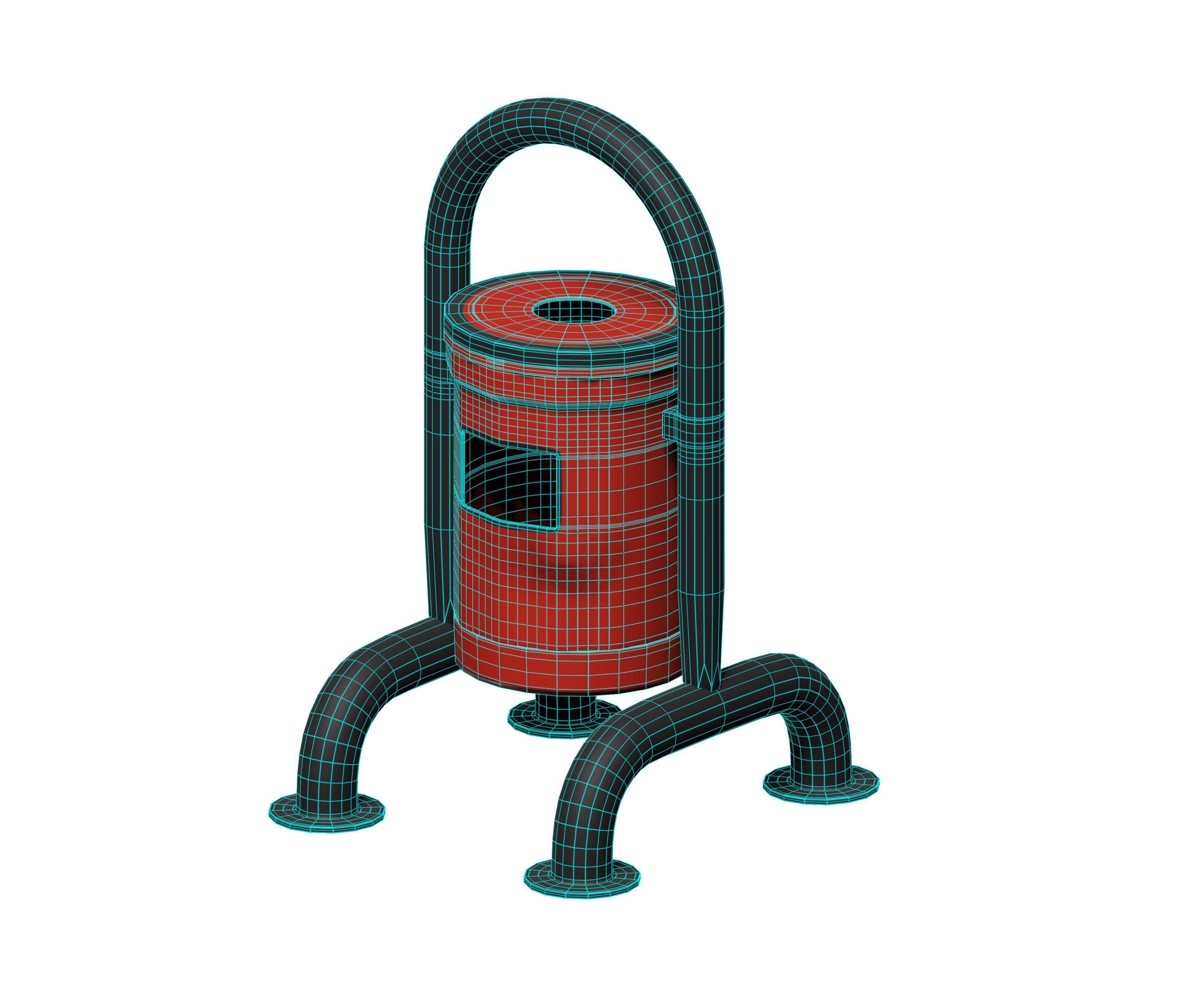 Red closed cage type trash can Low-poly 3D model_5
