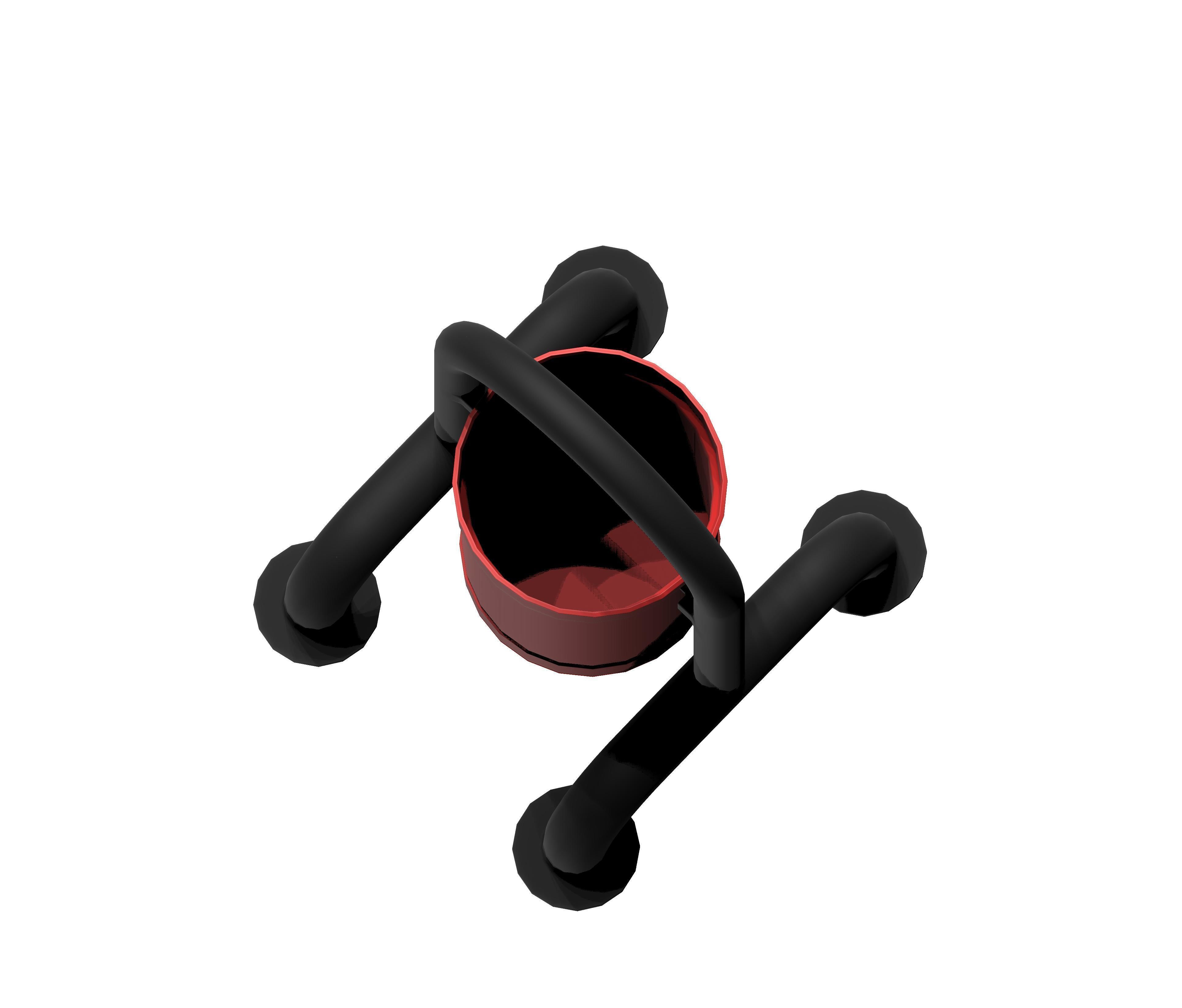 Red open cage type trash can Low-poly 3D model_1