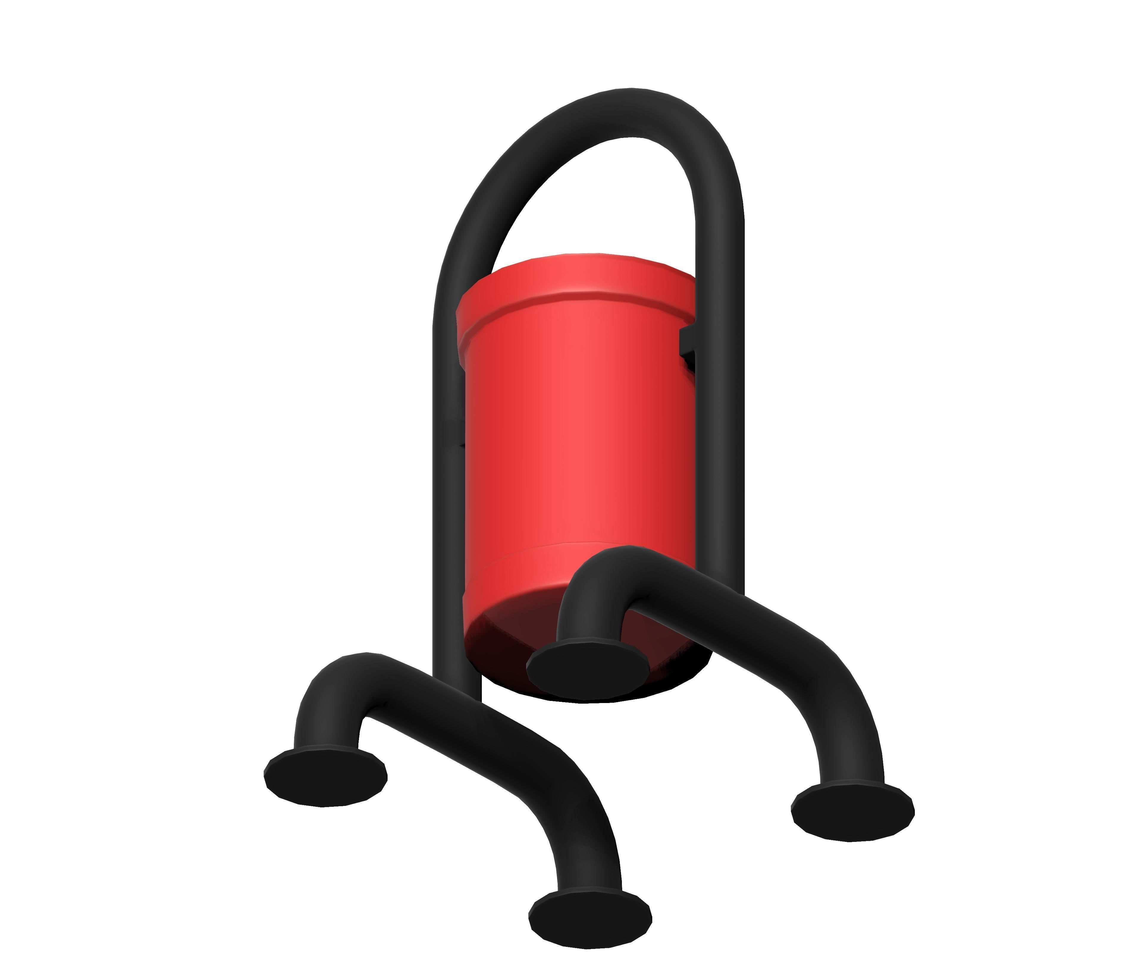 Red open cage type trash can Low-poly 3D model_2