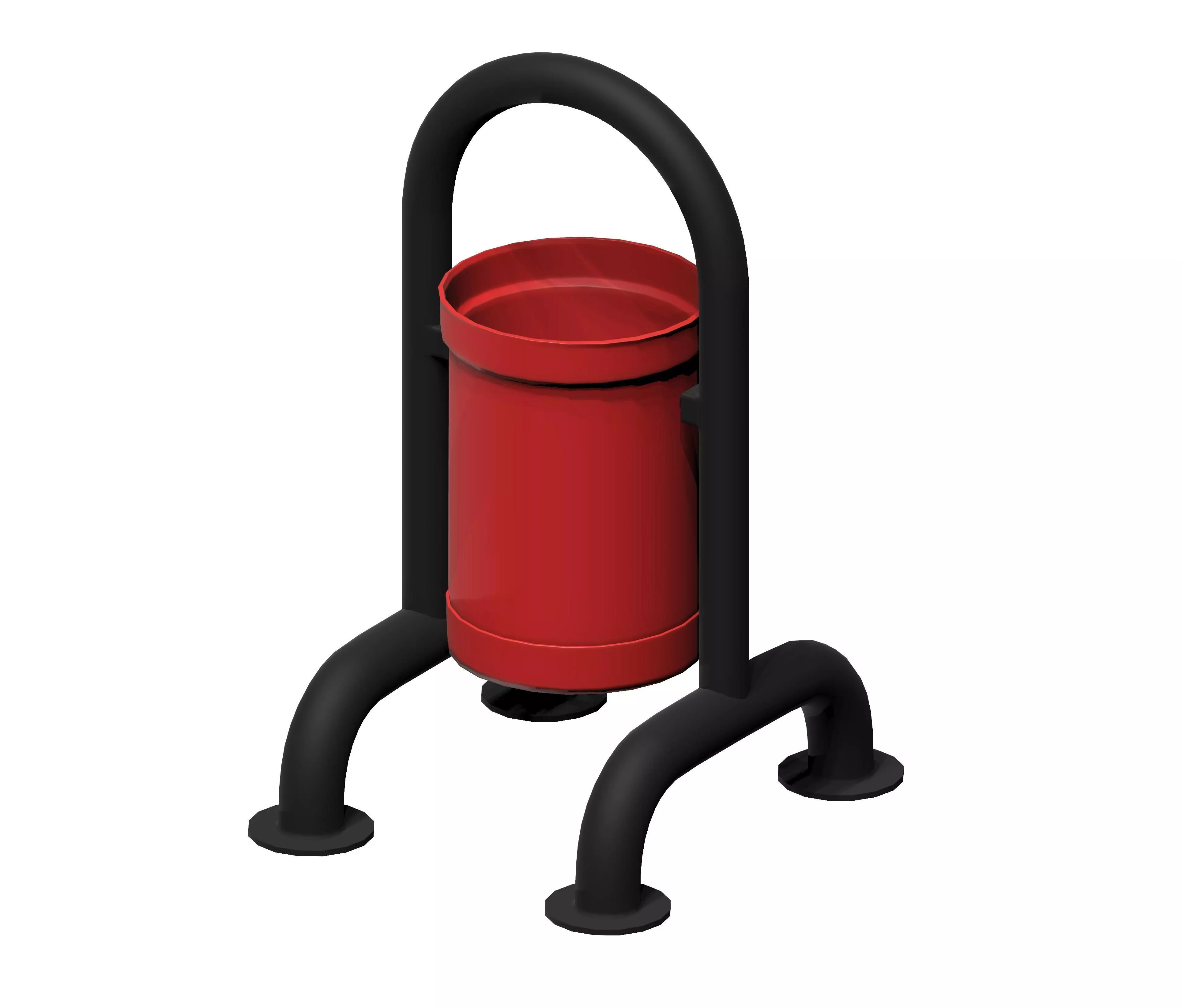 Red open cage type trash can Low-poly 3D model_0