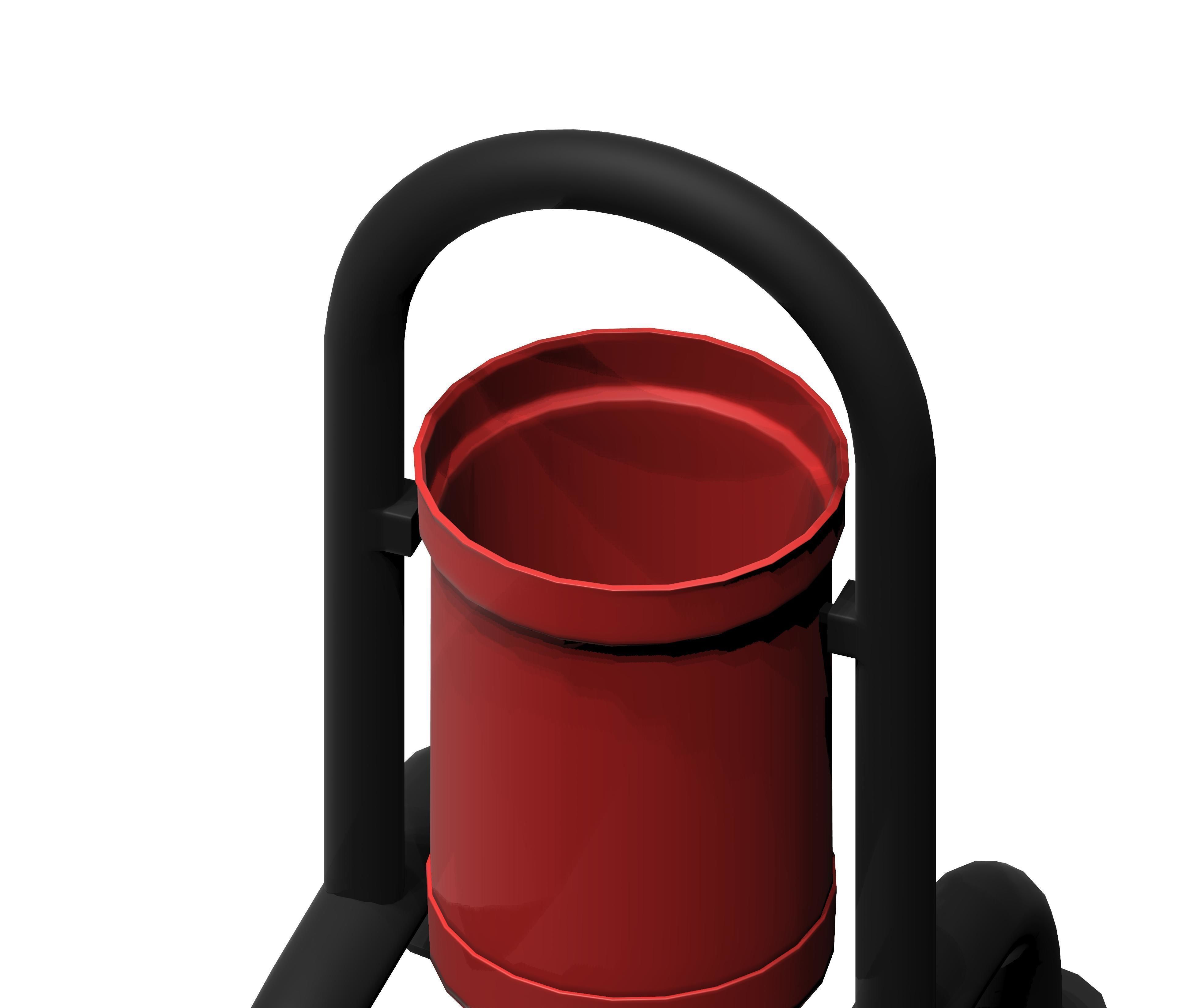 Red open cage type trash can Low-poly 3D model_4