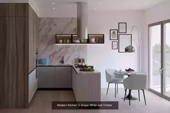 Modern small U-shape Kitchen 3D Model Collection