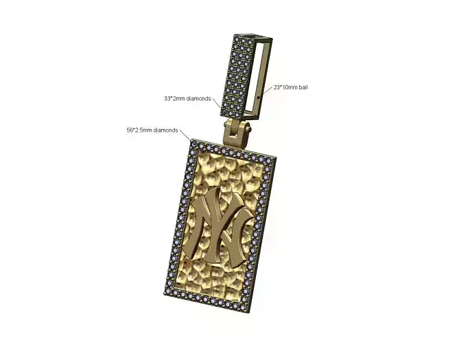 NY Hammered Diamond rectangular pendant with bail