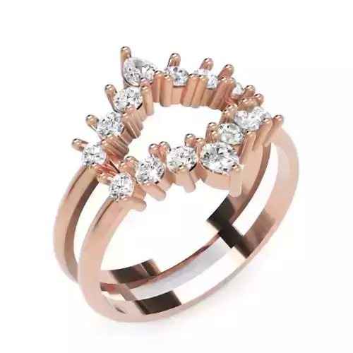 Pear and Round Diamond Ring 3D Model for Printing and Casting