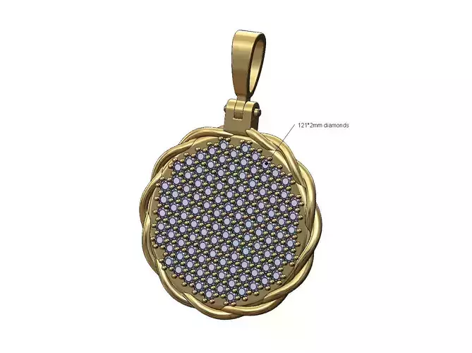 Diamond rope round pendant with bail