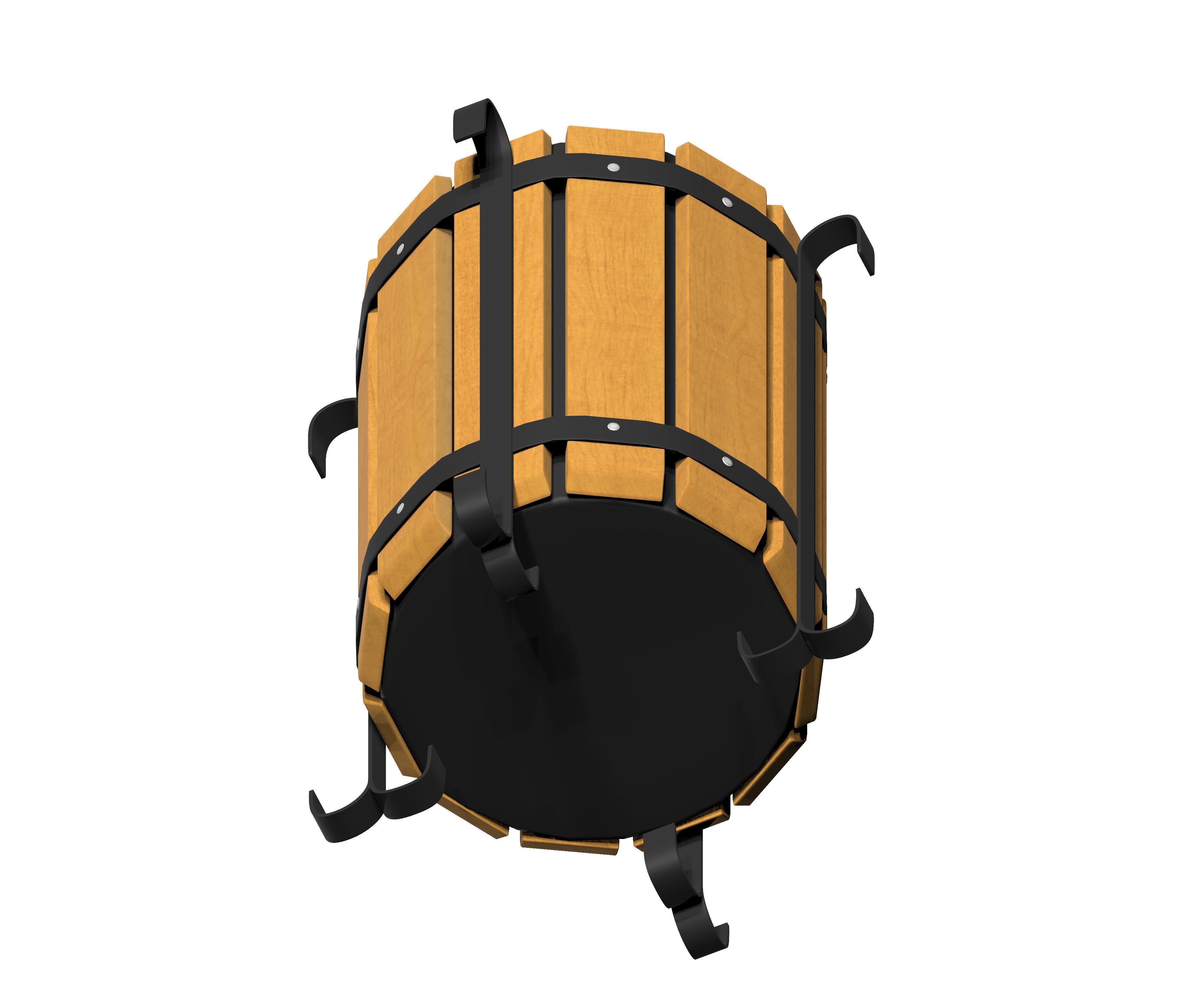 Wooden circular cage type trash can with metal feet Low-poly 3D model_2