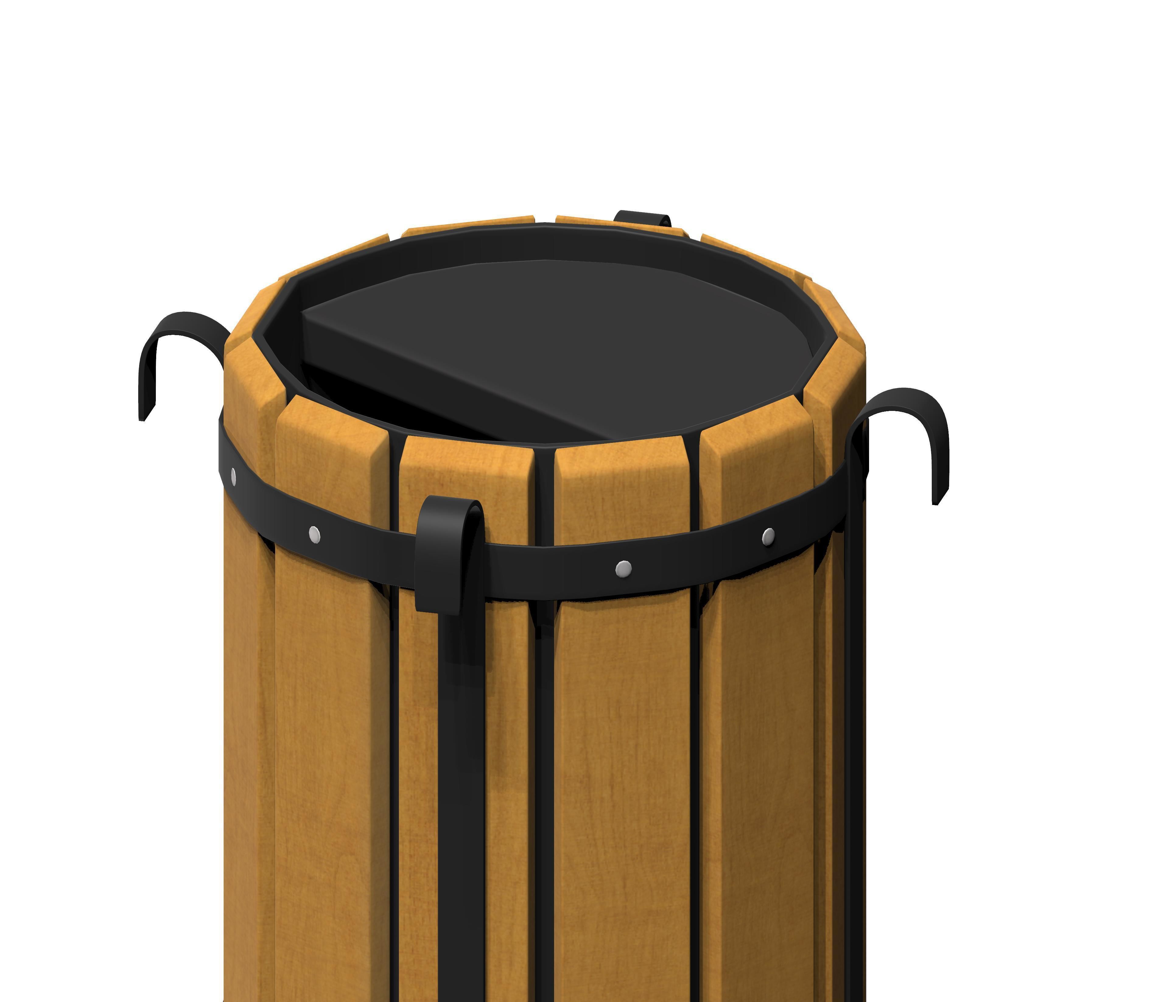 Wooden circular cage type trash can with metal feet Low-poly 3D model_4