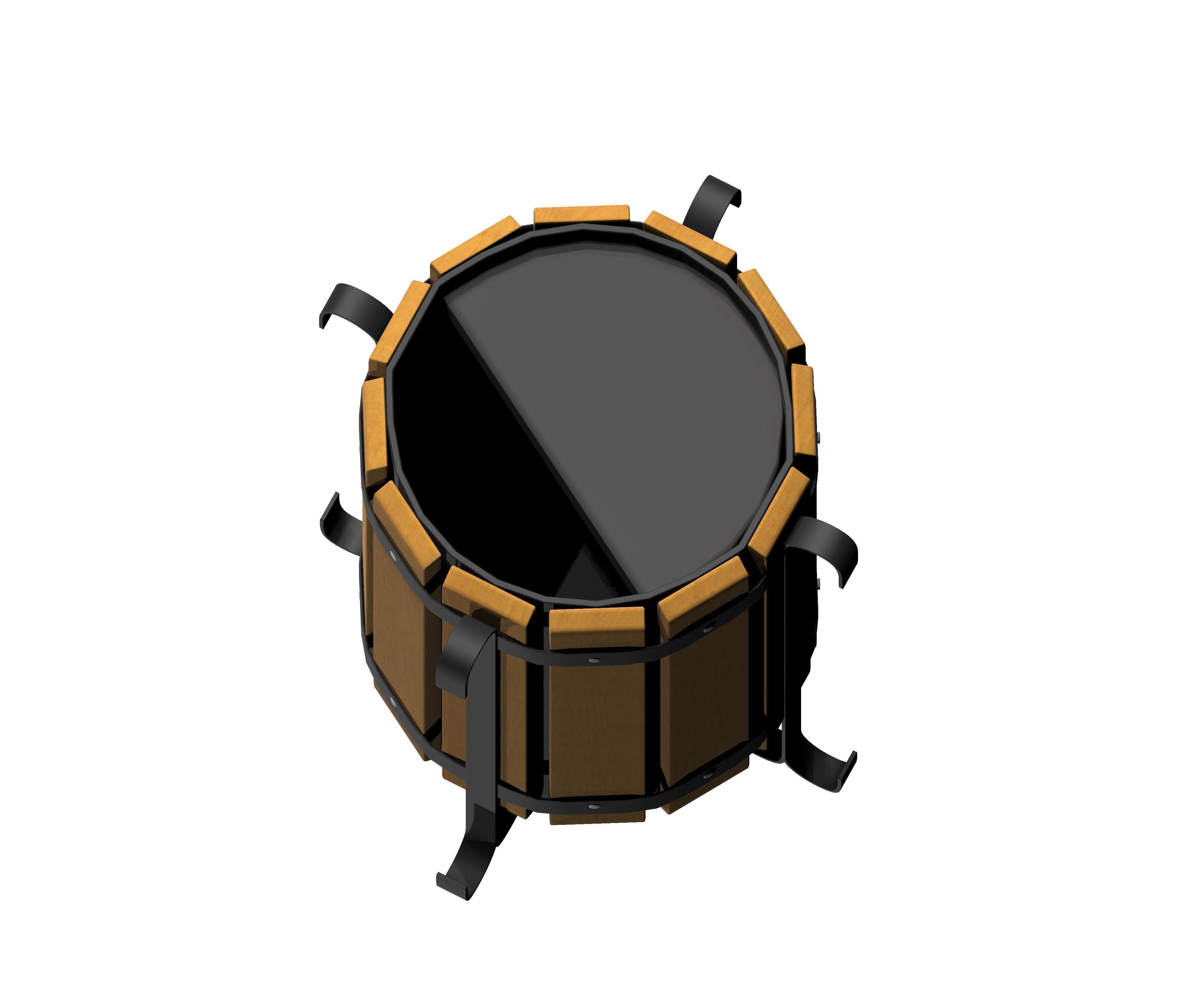 Wooden circular cage type trash can with metal feet Low-poly 3D model_1