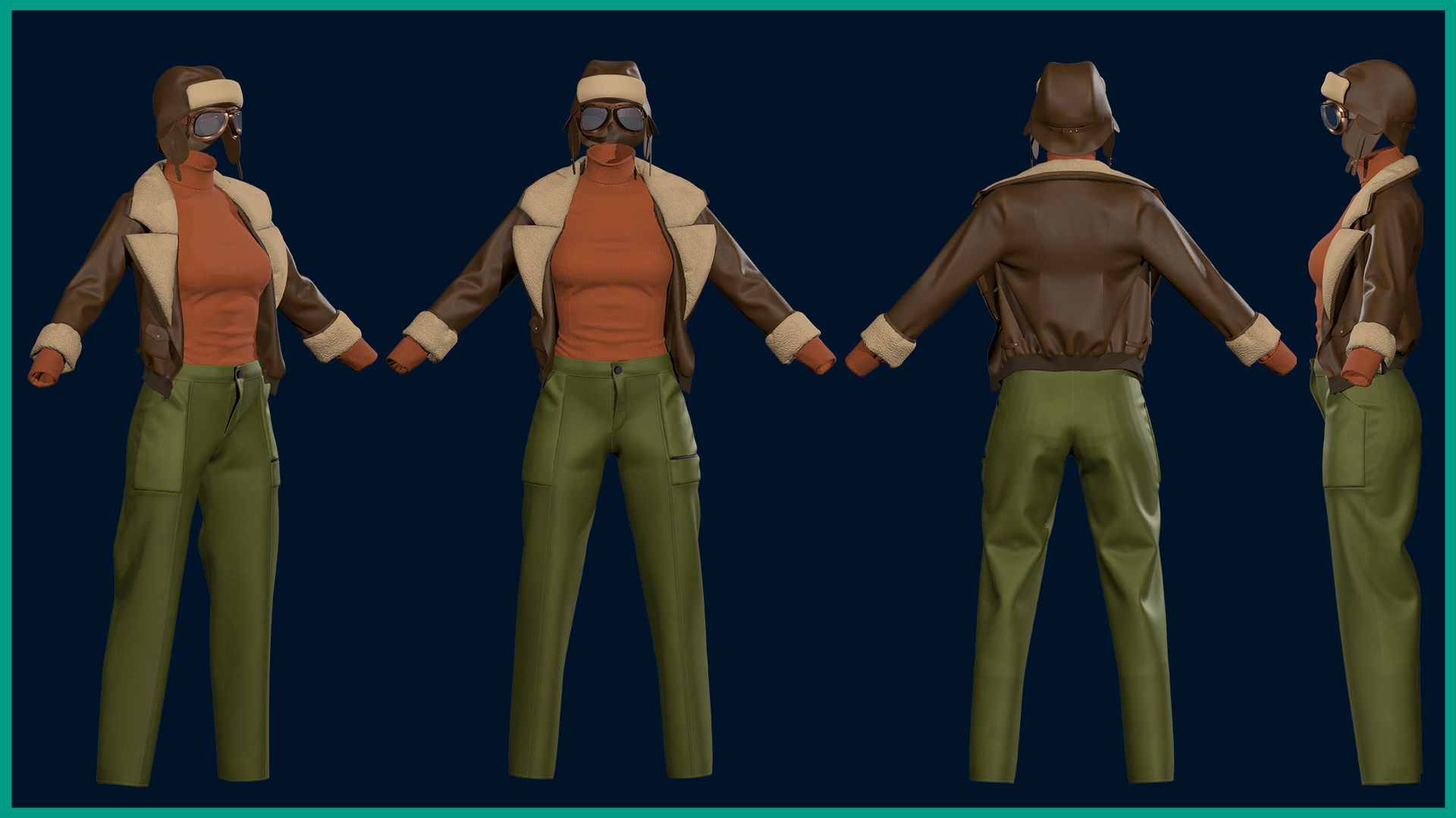 female pilot outfit with texture 3D model_1