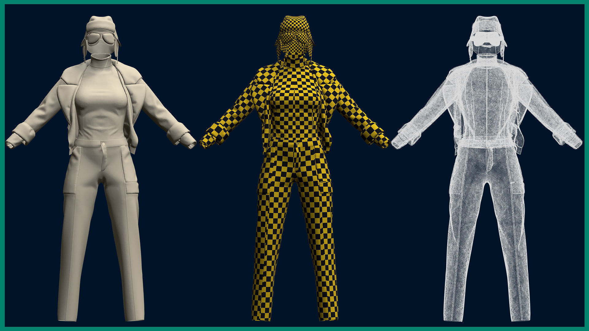 female pilot outfit with texture 3D model_7