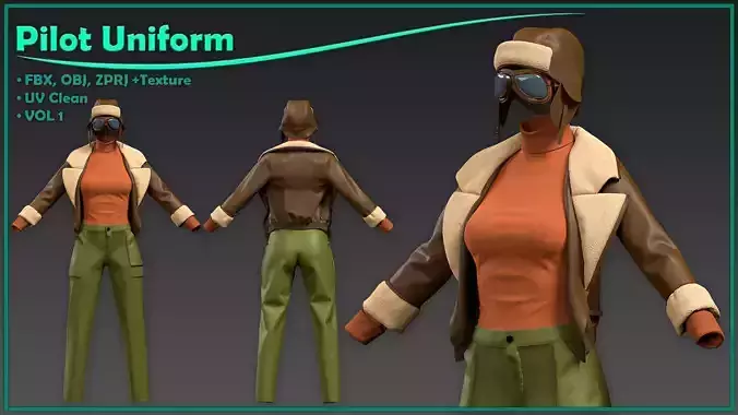 female pilot outfit with texture 3D model