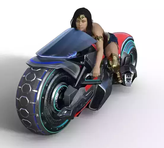 wonder woman on motorcycle 3D print model