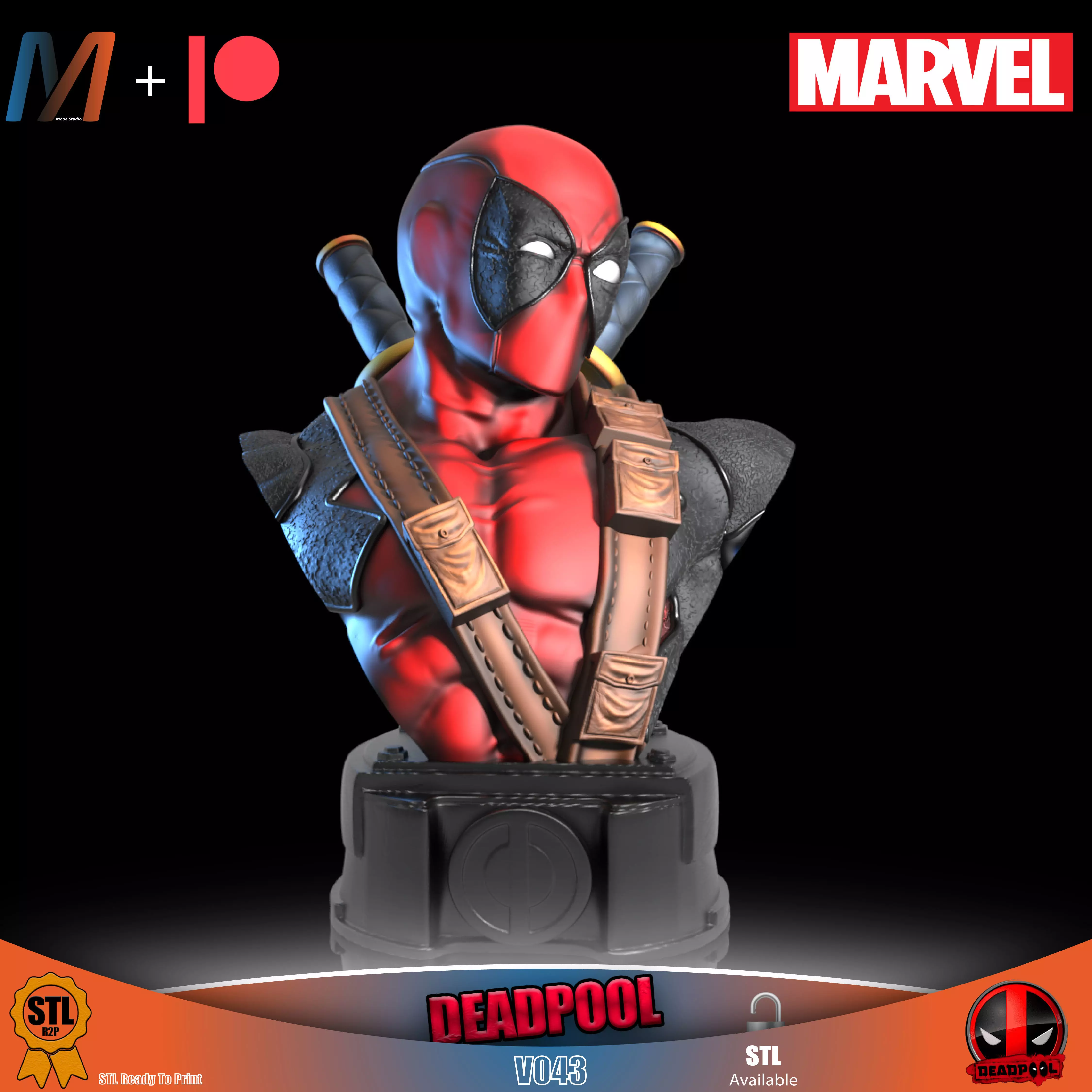 V042 - MARVEL DEADPOOL BUST S B 3D print model