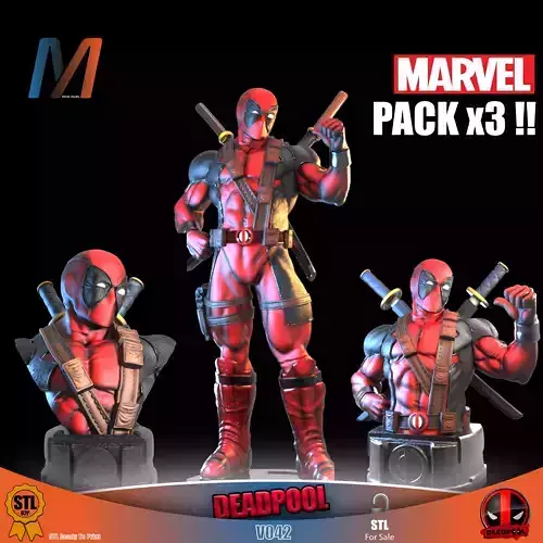 V043 - PACK X3 MARVEL DEADPOOL