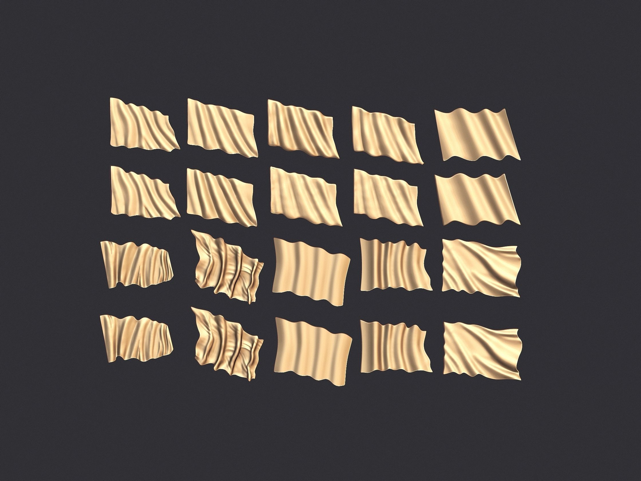 Wavy Flags Set  3D print model_1