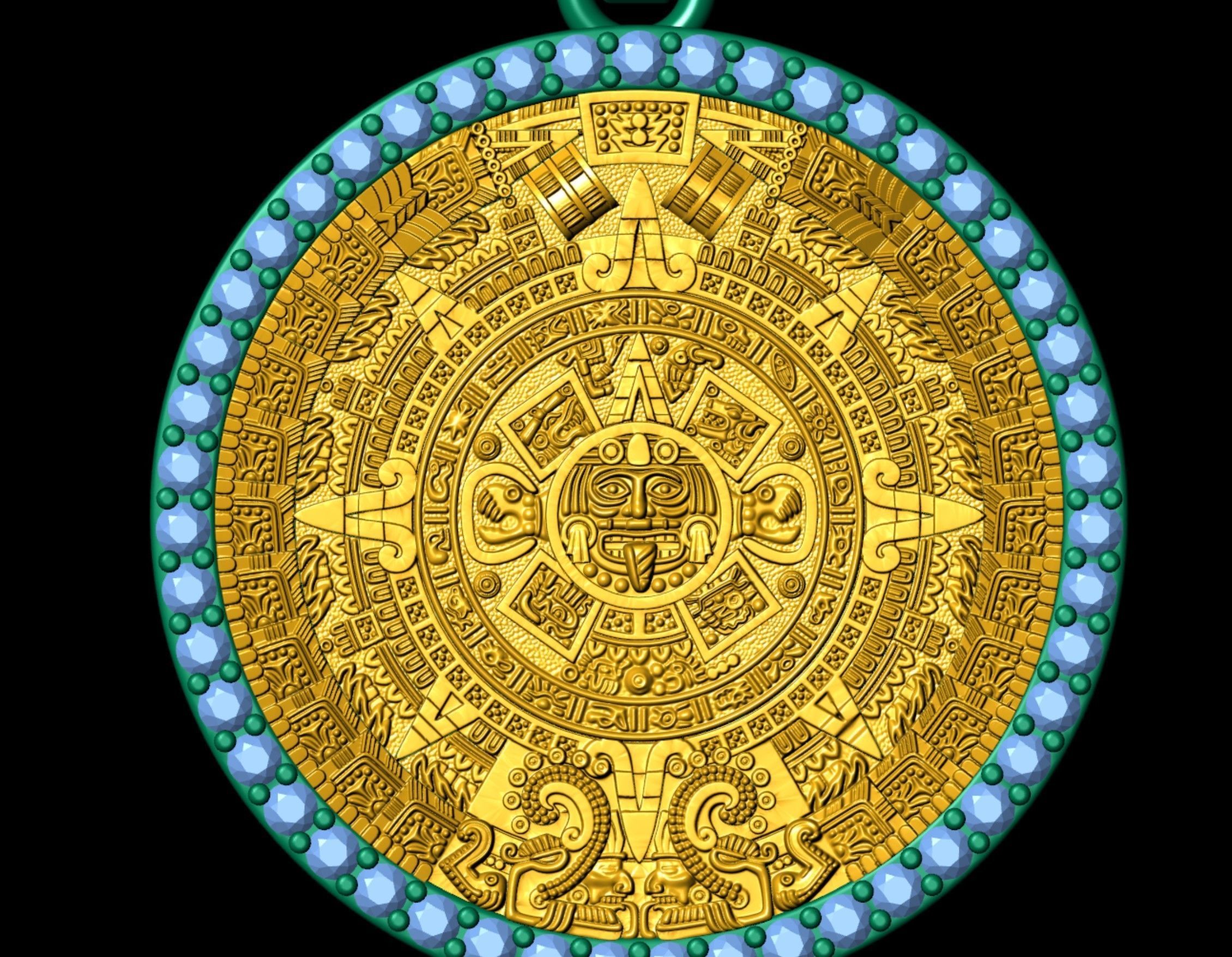 Mayan Calendar 1 inch Diamond Pendant  3D print model_8