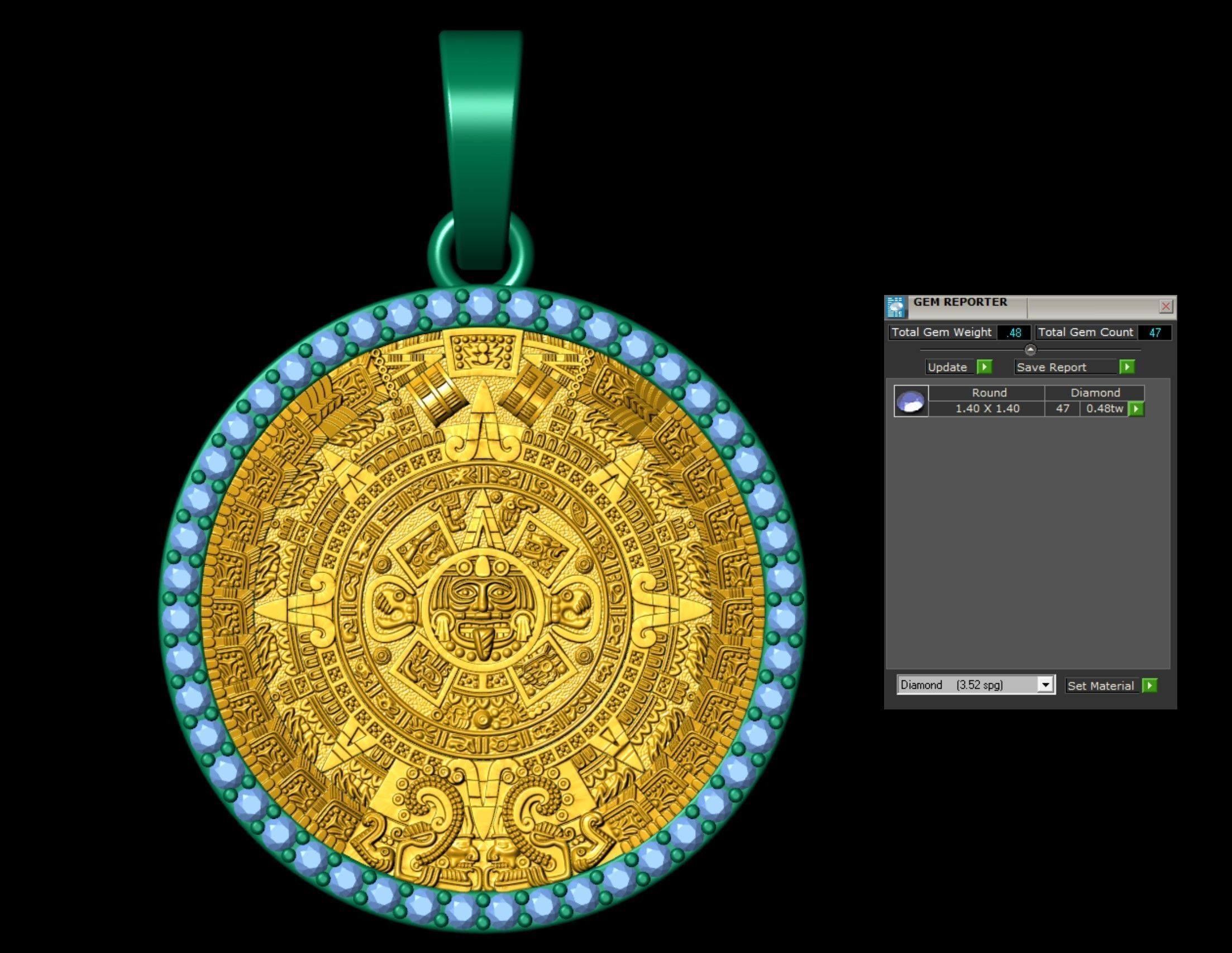 Mayan Calendar 1 inch Diamond Pendant  3D print model_6