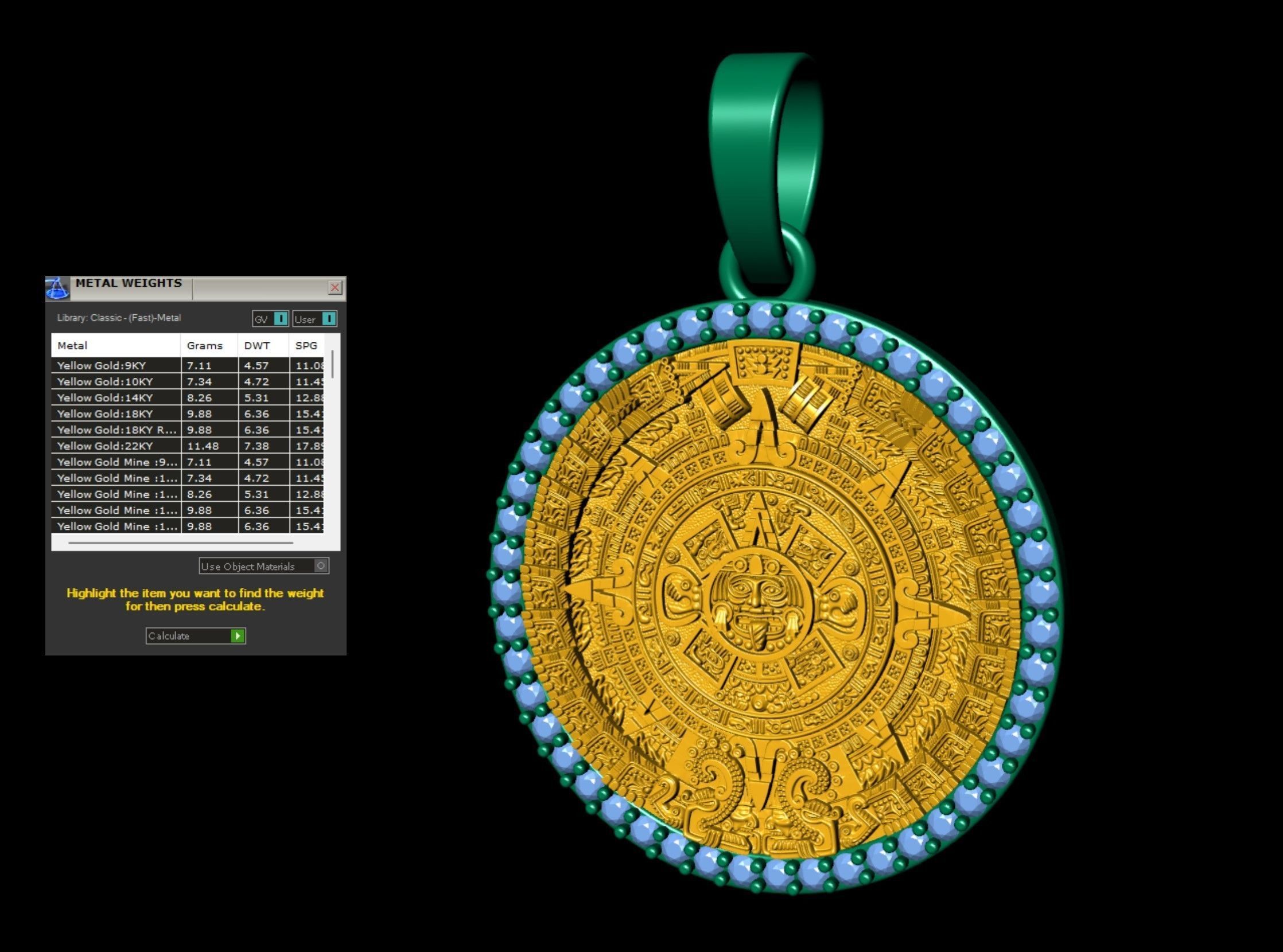 Mayan Calendar 1 inch Diamond Pendant  3D print model_5