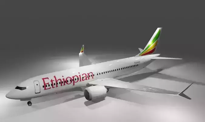 Ethiopian airlines Boeing 737 max 8 3d model with cockpit Low-poly 3D model