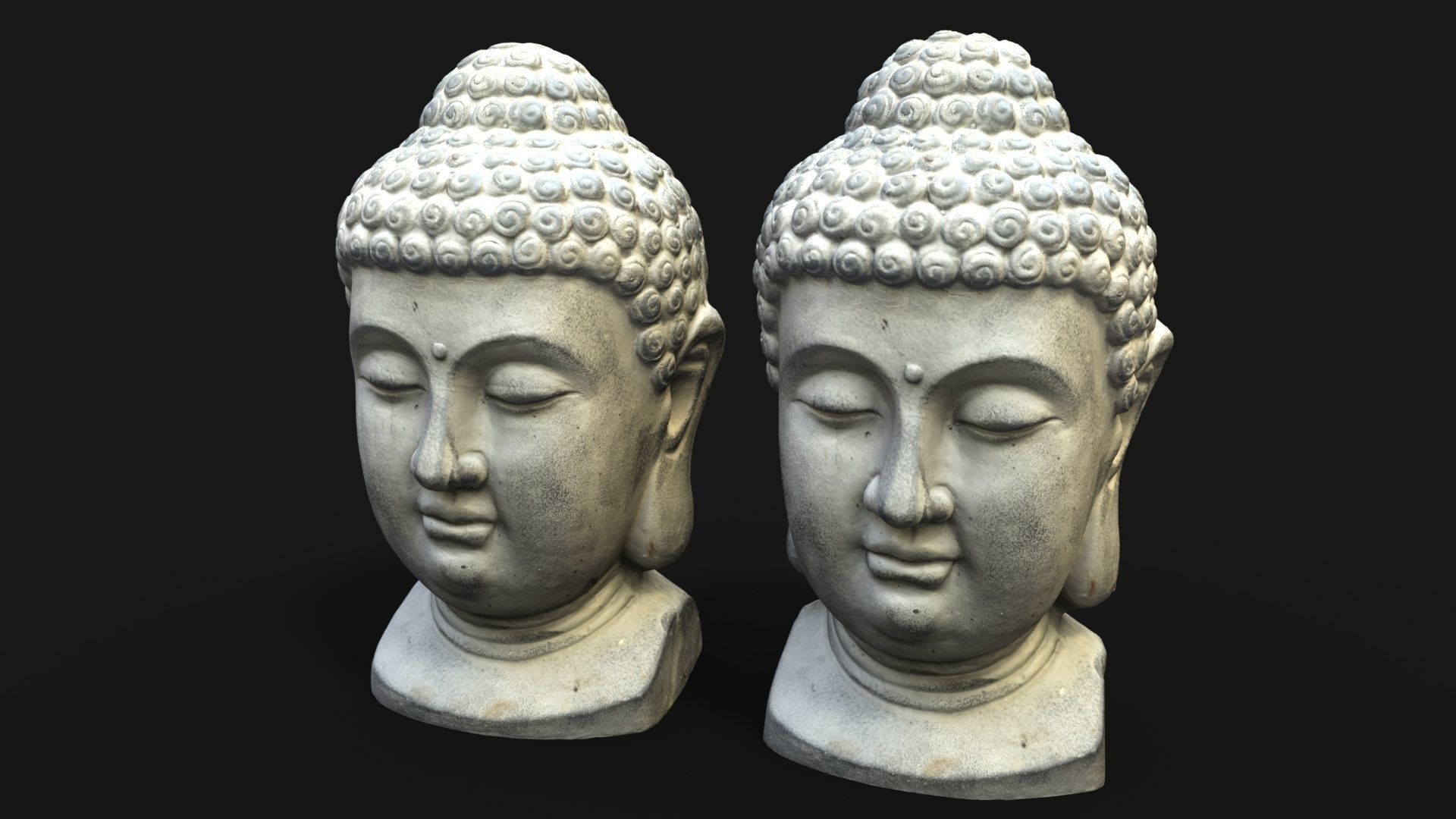 Buddha head concrete statue Low-poly 3D model_9