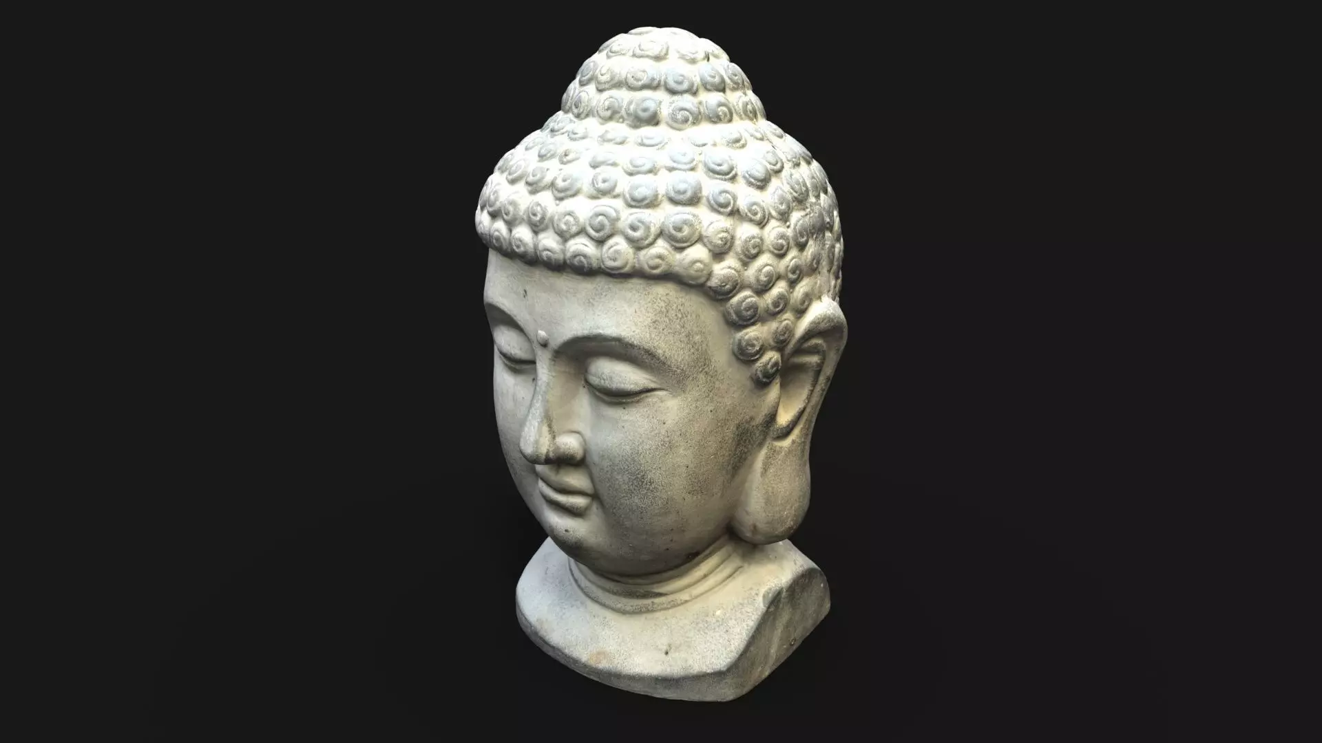 Buddha head concrete statue Low-poly 3D model_0