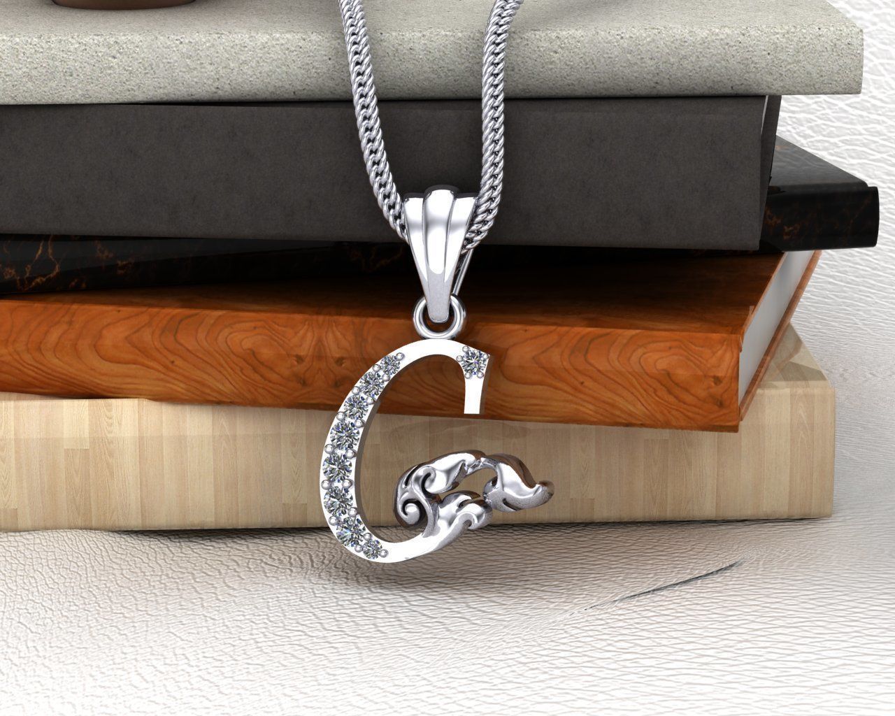 Initial Letters Pendant C 3D print model 3D print model 3D print model_5
