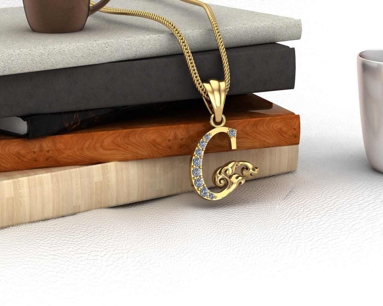 Initial Letters Pendant C 3D print model 3D print model 3D print model_3