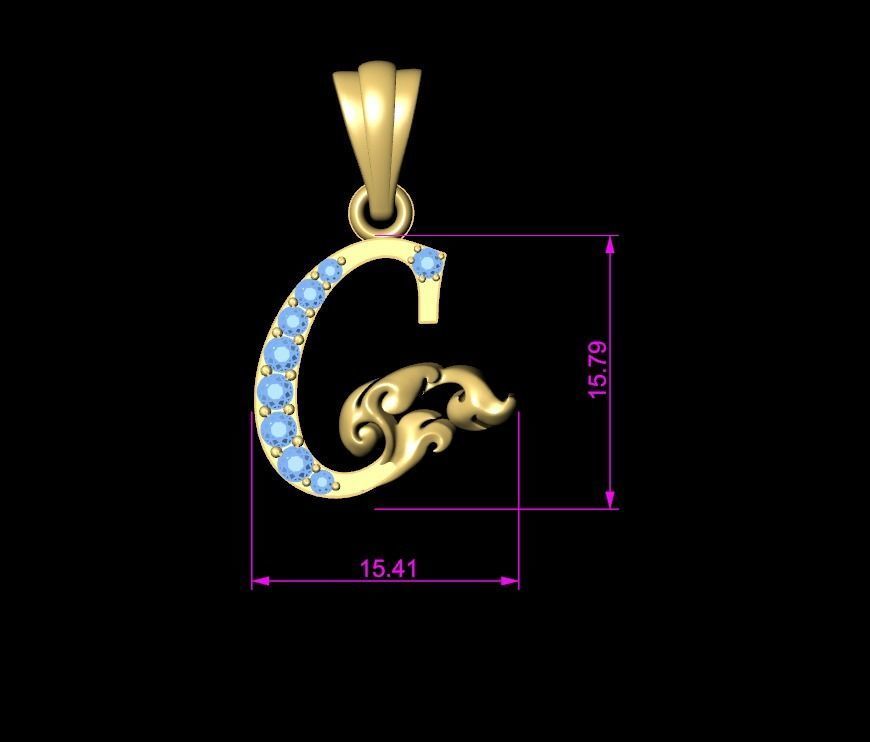 Initial Letters Pendant C 3D print model 3D print model 3D print model_10