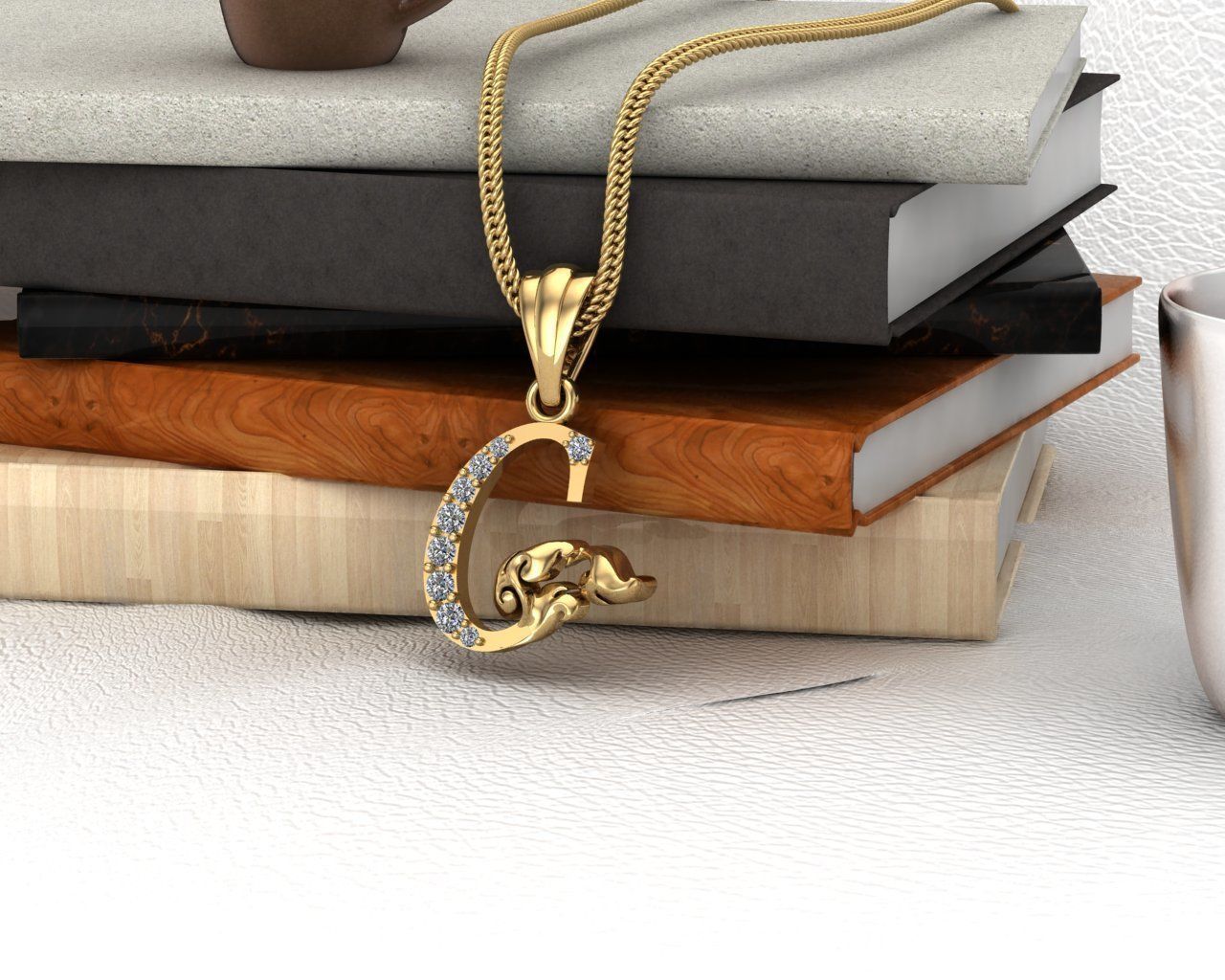 Initial Letters Pendant C 3D print model 3D print model 3D print model_6