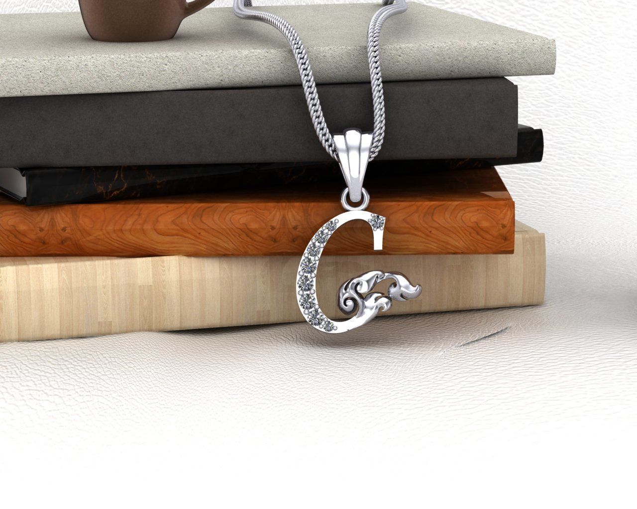 Initial Letters Pendant C 3D print model 3D print model 3D print model_4