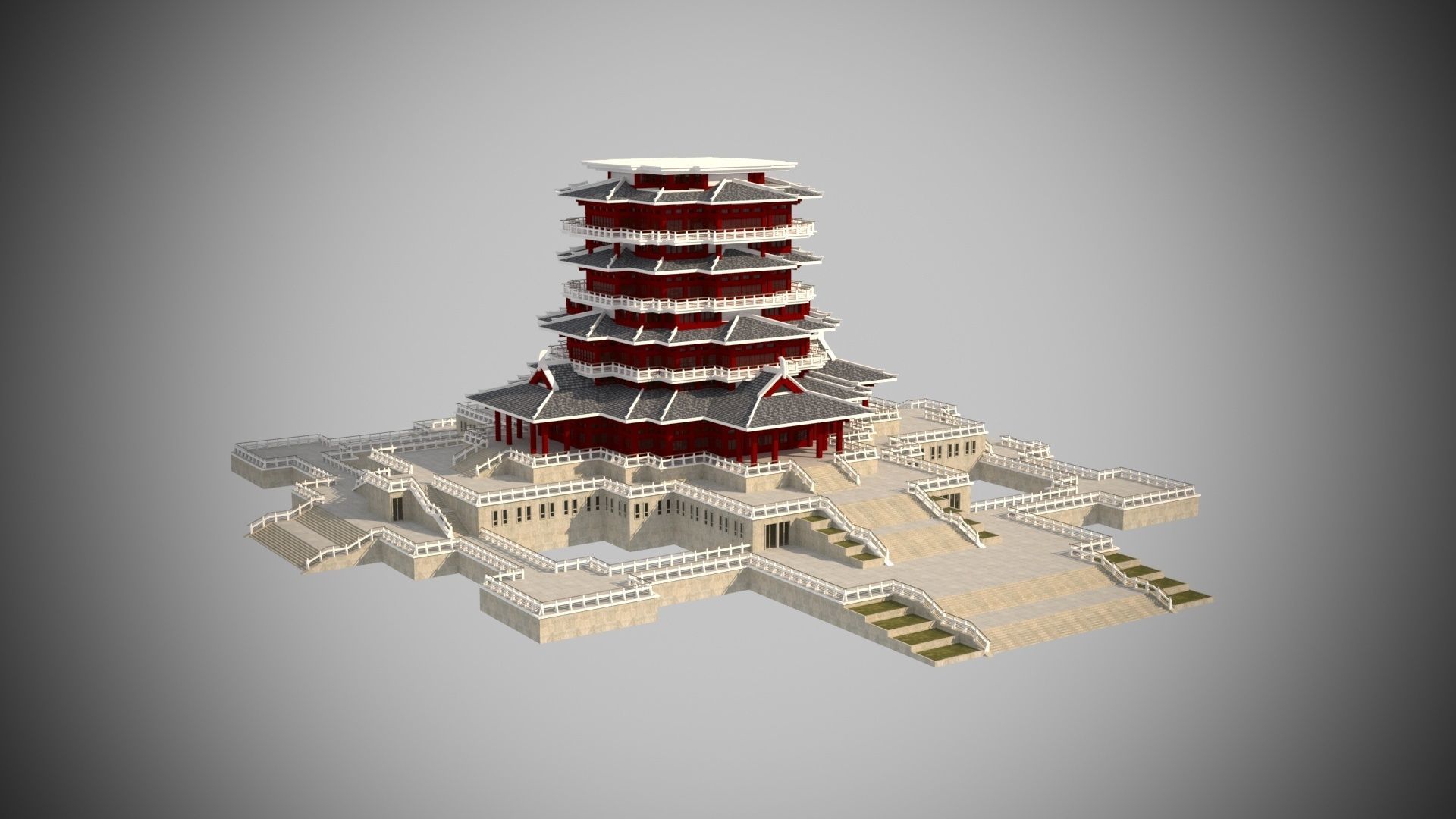 Modern architecture that imitates Eastern classical style Low-poly 3D model_7
