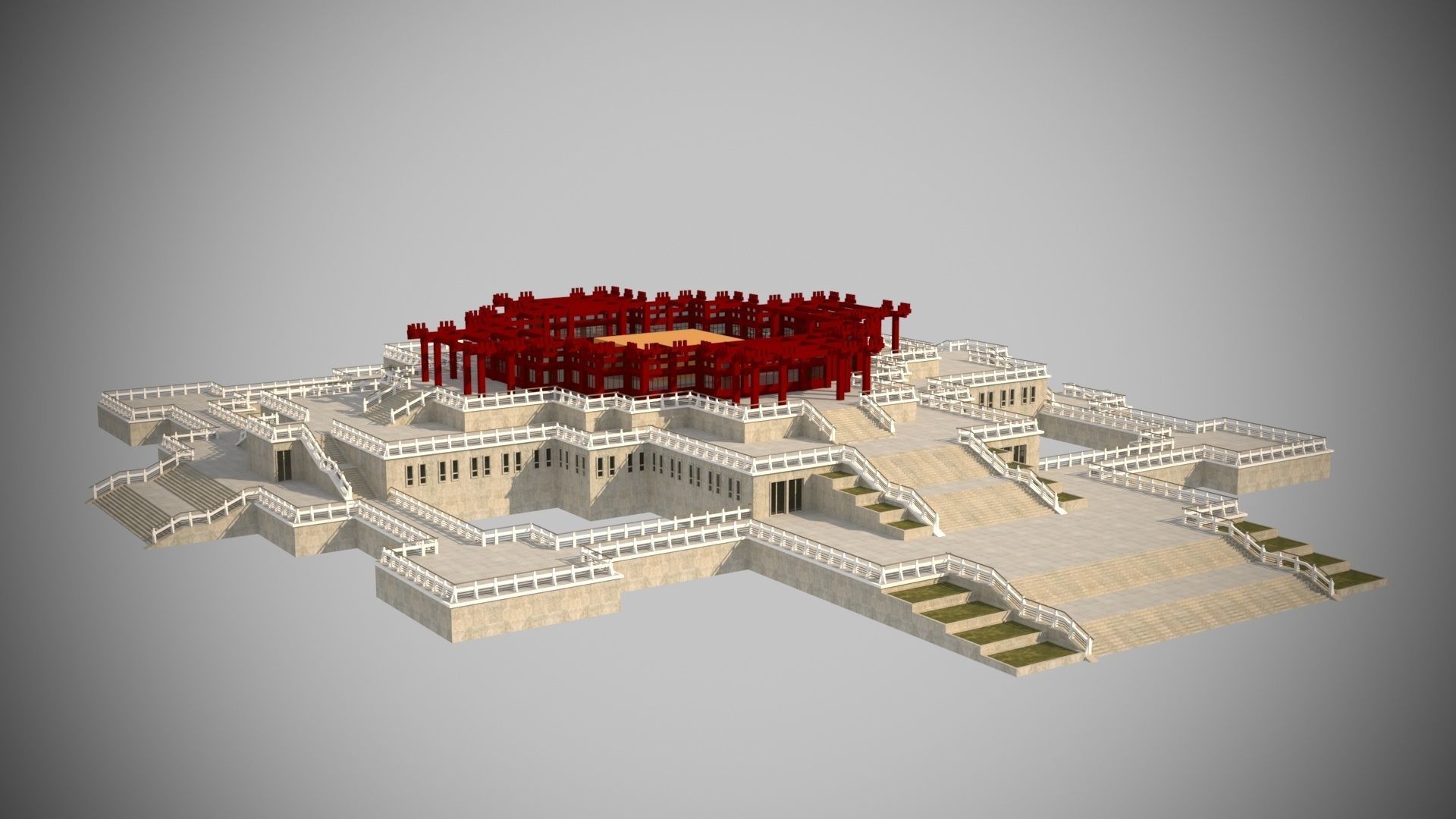 Modern architecture that imitates Eastern classical style Low-poly 3D model_2