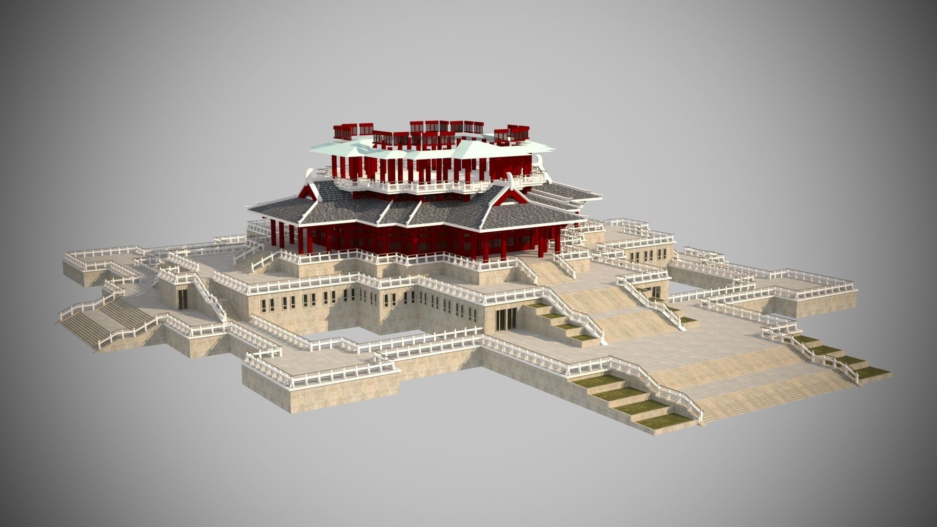 Modern architecture that imitates Eastern classical style Low-poly 3D model_5