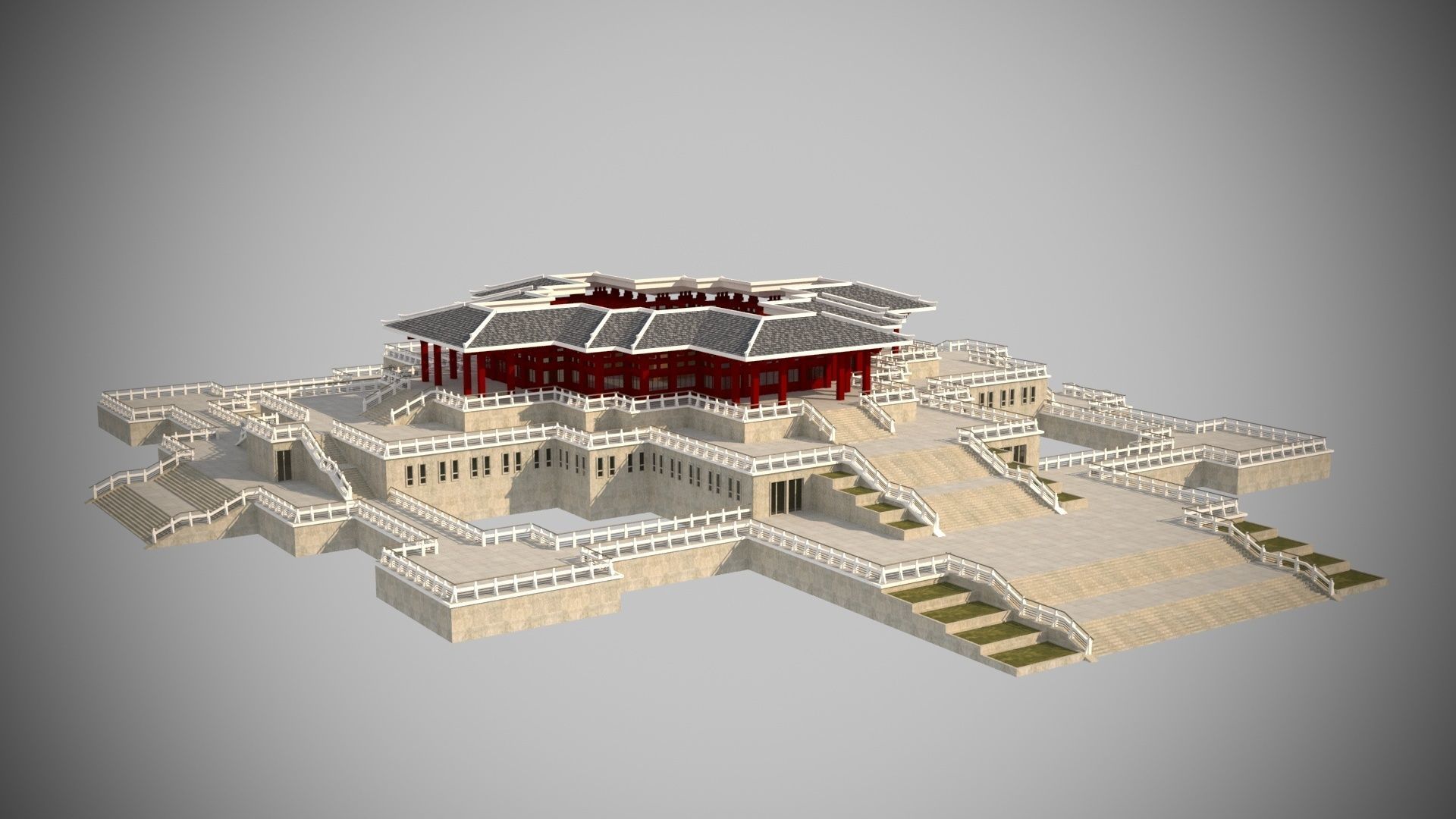 Modern architecture that imitates Eastern classical style Low-poly 3D model_4