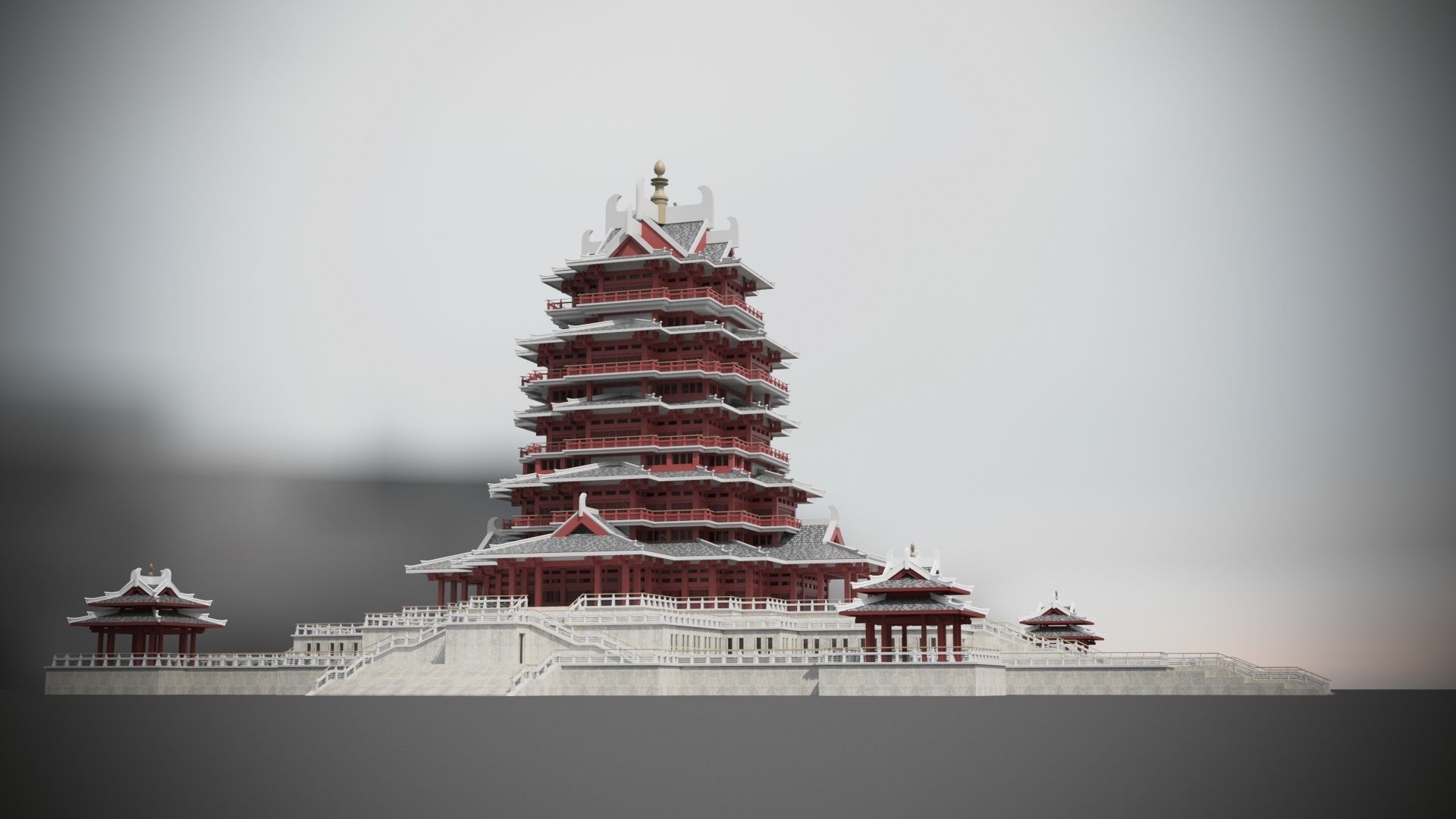 Modern architecture that imitates Eastern classical style Low-poly 3D model_22