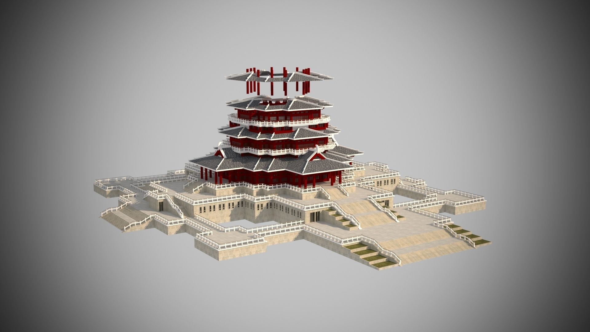 Modern architecture that imitates Eastern classical style Low-poly 3D model_6